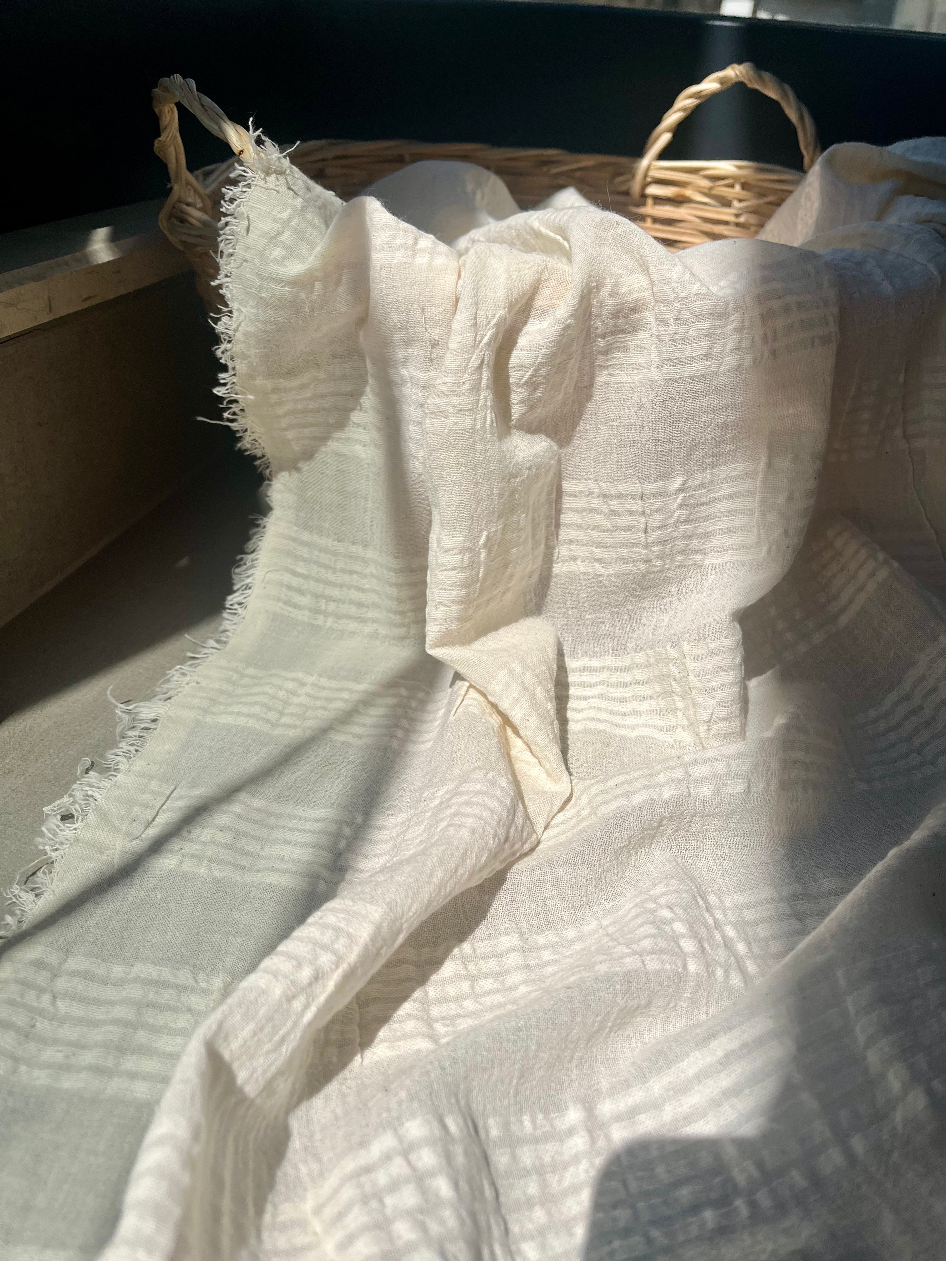 Neutral Stretchy Crinkle Cotton Fabric, Textured Surface,Off White Ivory Cotton Fabric, Light Weight.