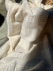 Neutral Stretchy Crinkle Cotton Fabric, Textured Surface,Off White Ivory Cotton Fabric, Light Weight.
