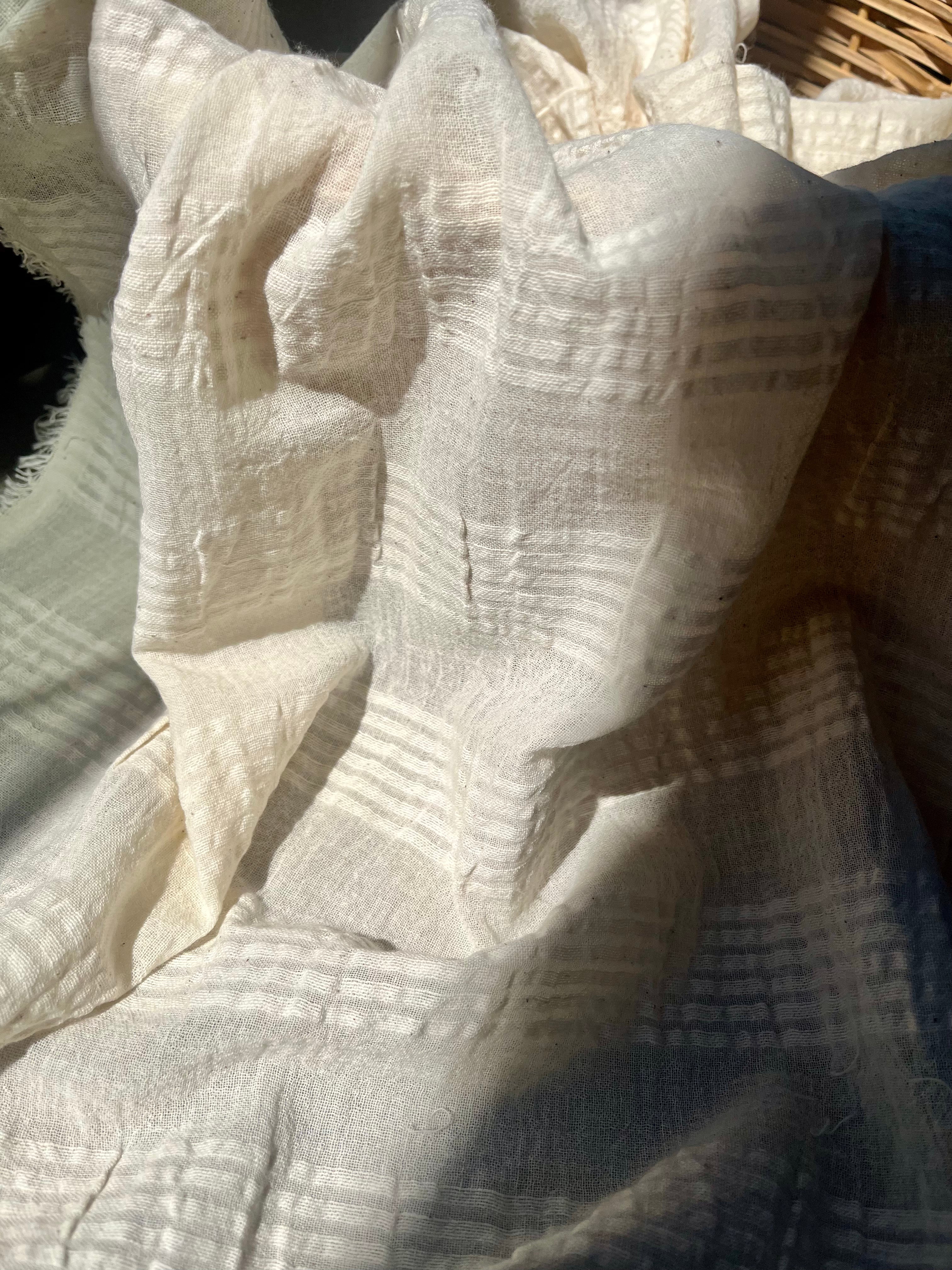 Neutral Stretchy Crinkle Cotton Fabric, Textured Surface,Off White Ivory Cotton Fabric, Light Weight.