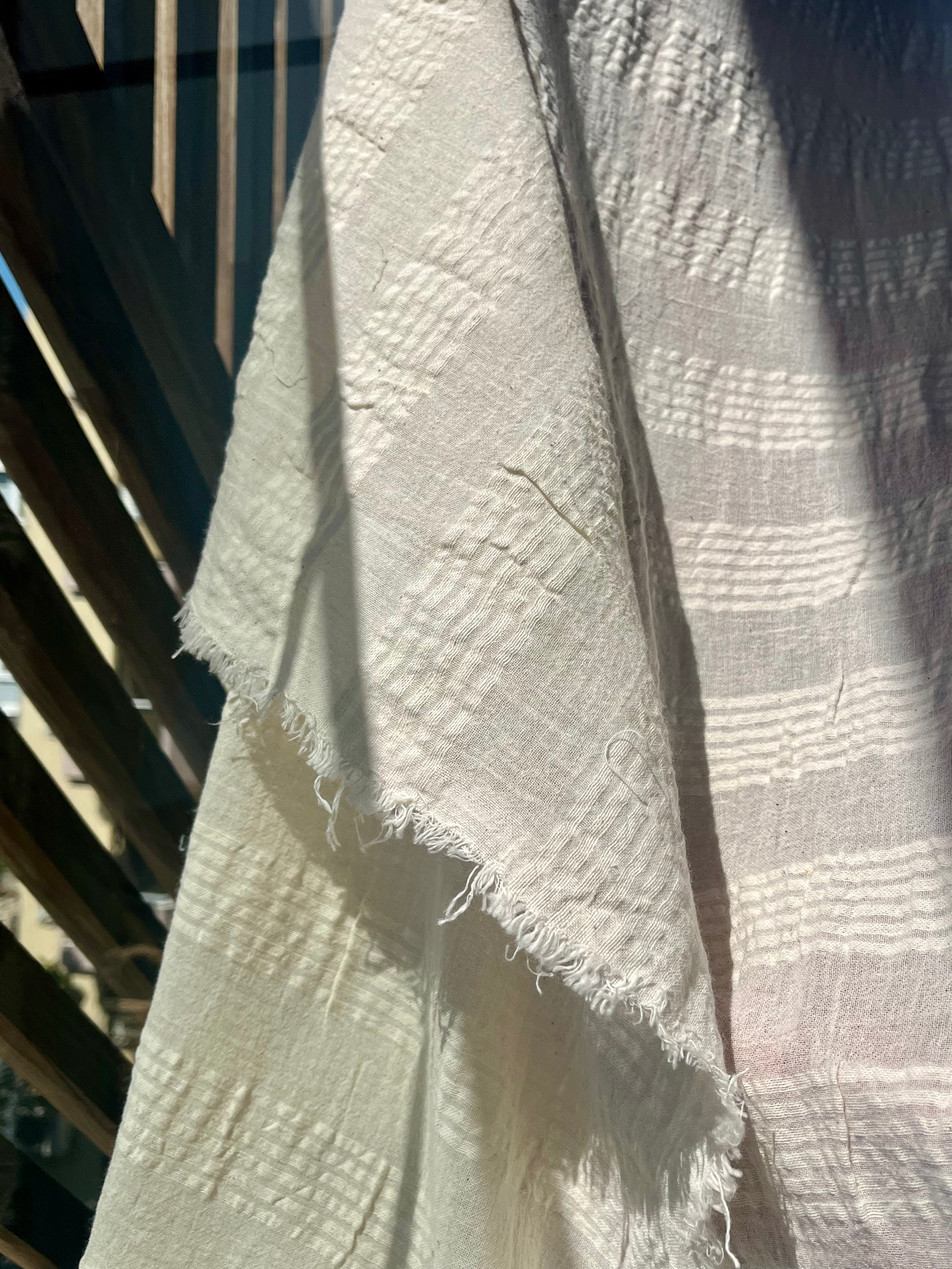 Ecru Cotton Gauze Fabric By The Meter, Neutral Undyed Pin Stripes.
