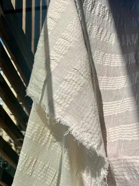 Ecru Cotton Gauze Fabric By The Meter, Neutral Undyed Pin Stripes.