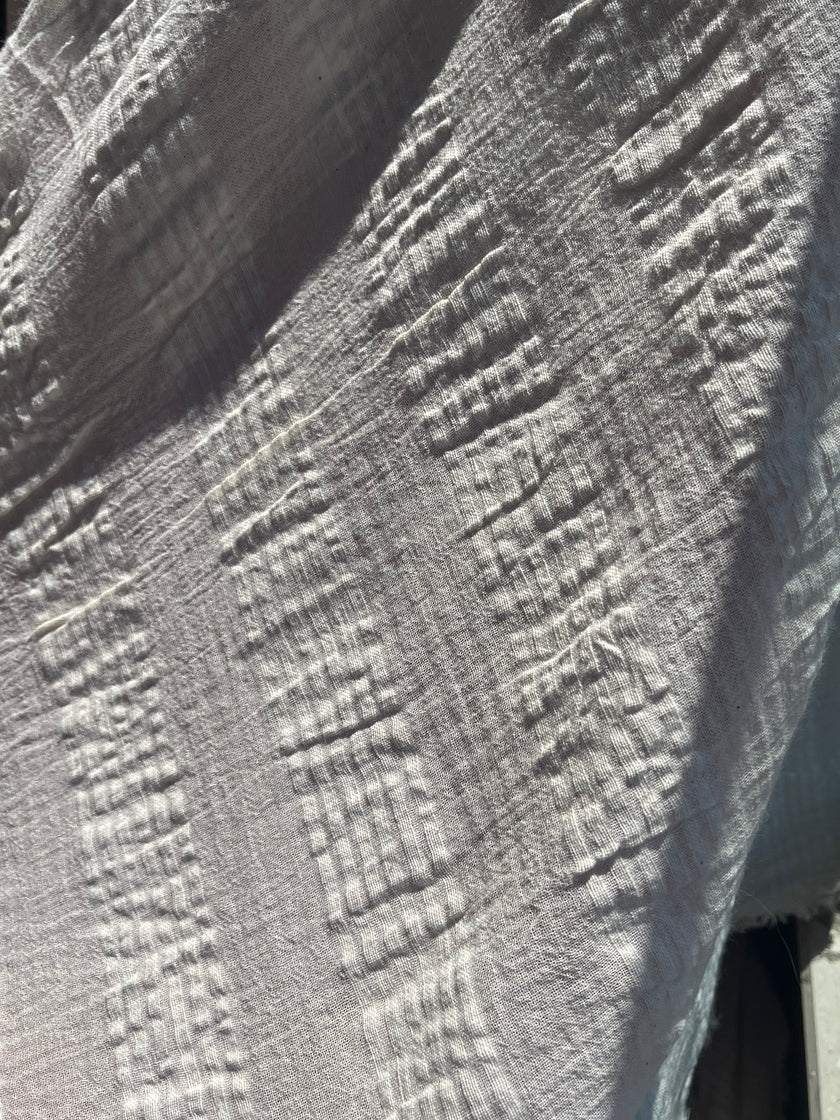 Metre Fiyatına Ağartılmamış Ekru Pamuklu Keten Kumaş, Nötr Boyanmamış İnce Çizgiler, Geniş En.