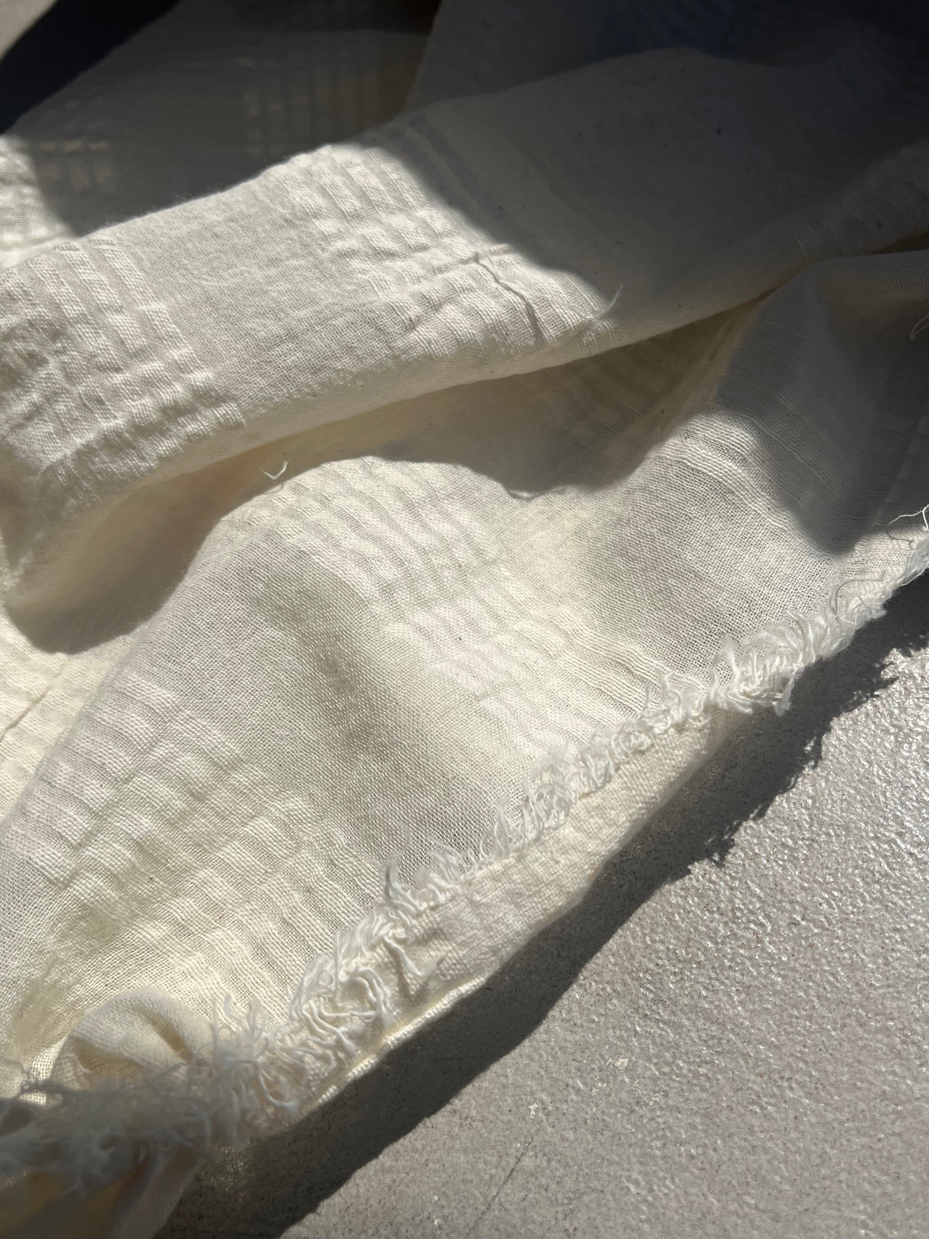 Ecru Cotton Gauze Fabric By The Meter, Neutral Undyed Pin Stripes.