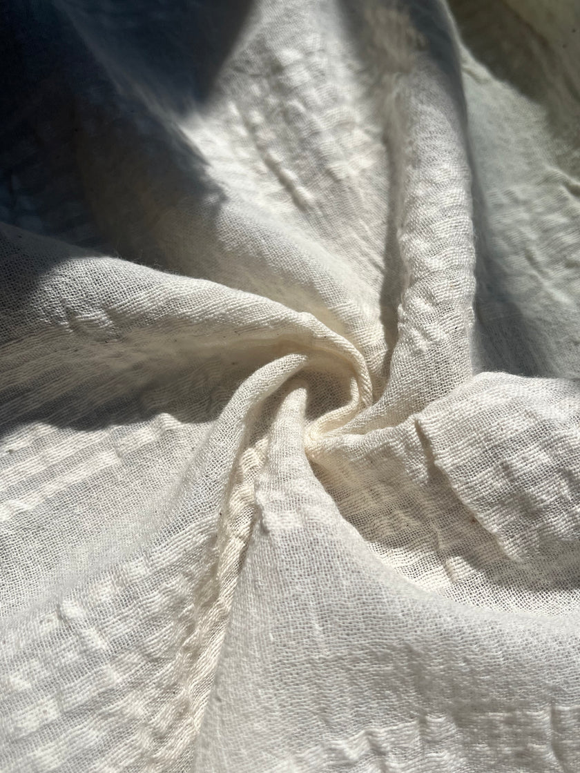 Metre Fiyatına Ağartılmamış Ekru Pamuklu Keten Kumaş, Nötr Boyanmamış İnce Çizgiler, Geniş En.