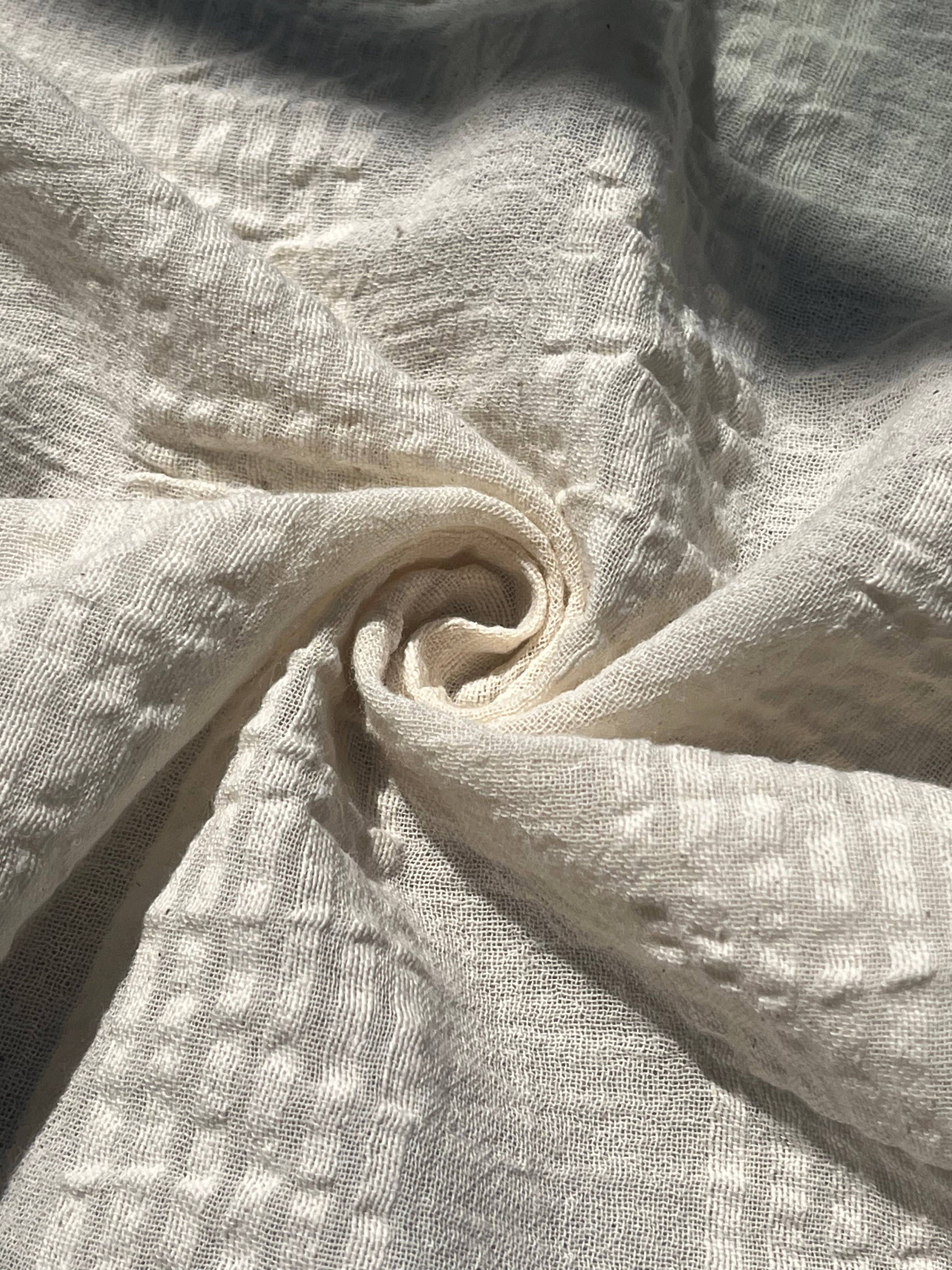 Ecru Cotton Gauze Fabric By The Meter, Neutral Undyed Pin Stripes.
