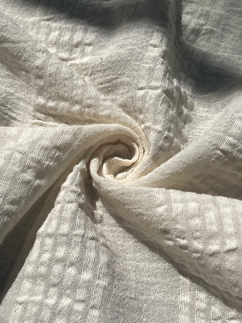 Metre Fiyatına Ağartılmamış Ekru Pamuklu Keten Kumaş, Nötr Boyanmamış İnce Çizgiler, Geniş En.