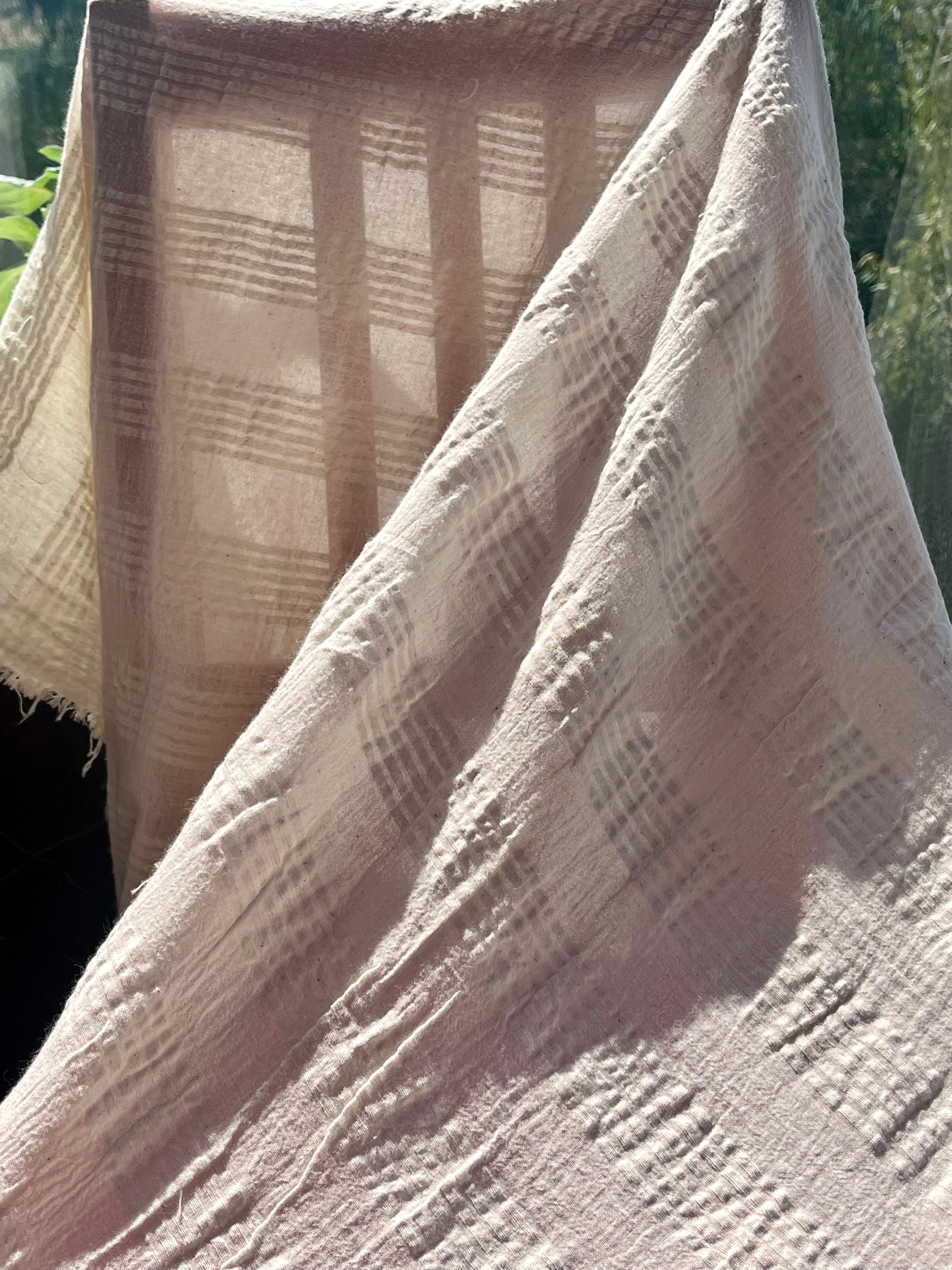 Ecru Cotton Gauze Fabric By The Meter, Neutral Undyed Pin Stripes.
