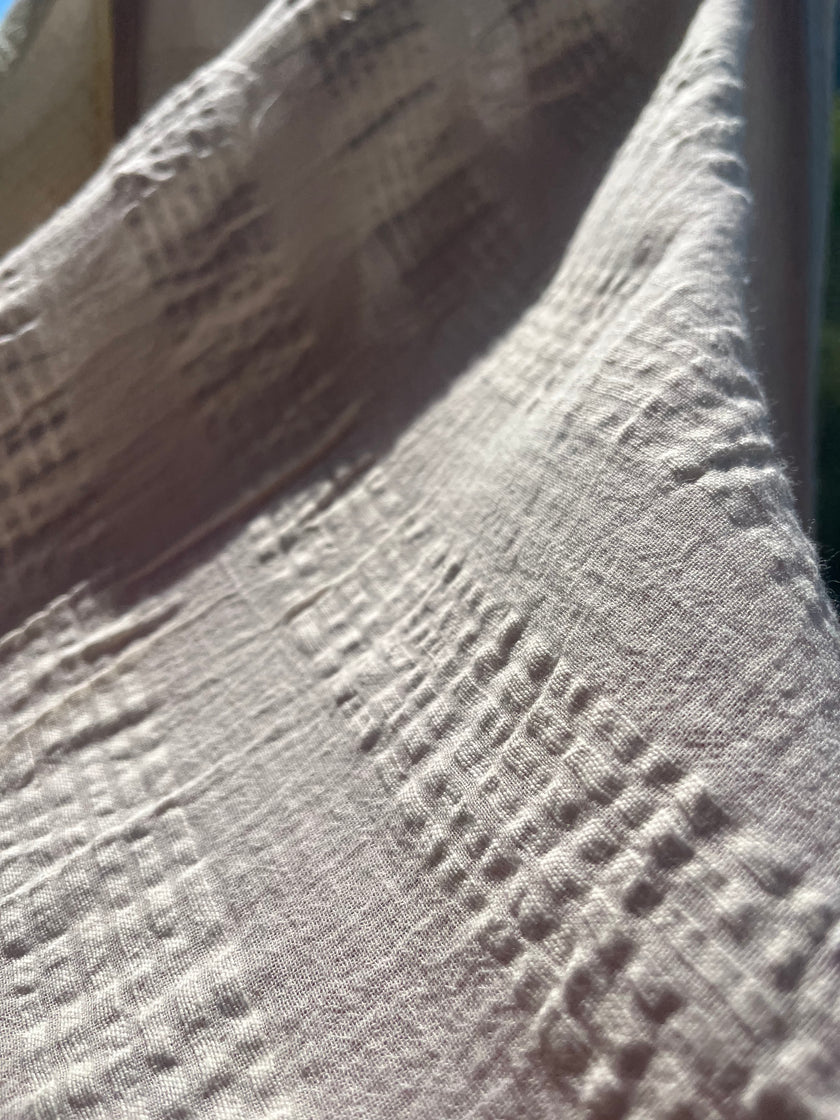 Metre Fiyatına Ağartılmamış Ekru Pamuklu Keten Kumaş, Nötr Boyanmamış İnce Çizgiler, Geniş En.