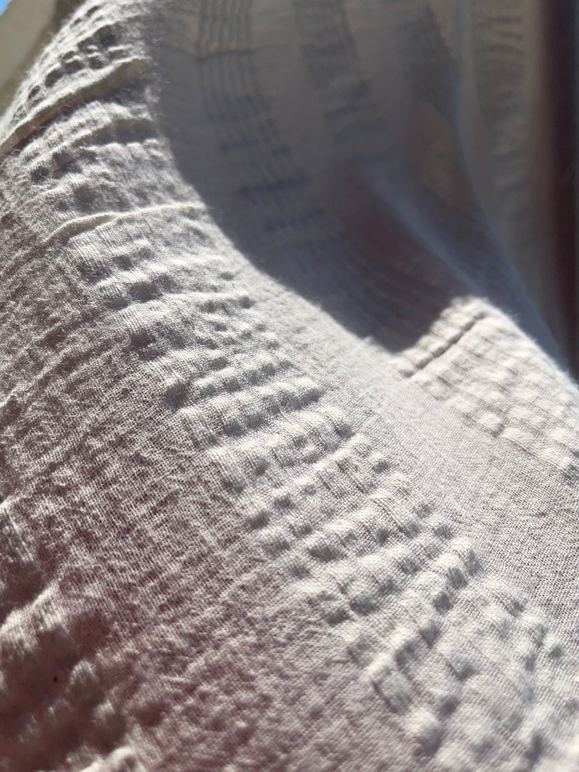 Metre Fiyatına Ağartılmamış Ekru Pamuklu Keten Kumaş, Nötr Boyanmamış İnce Çizgiler, Geniş En.