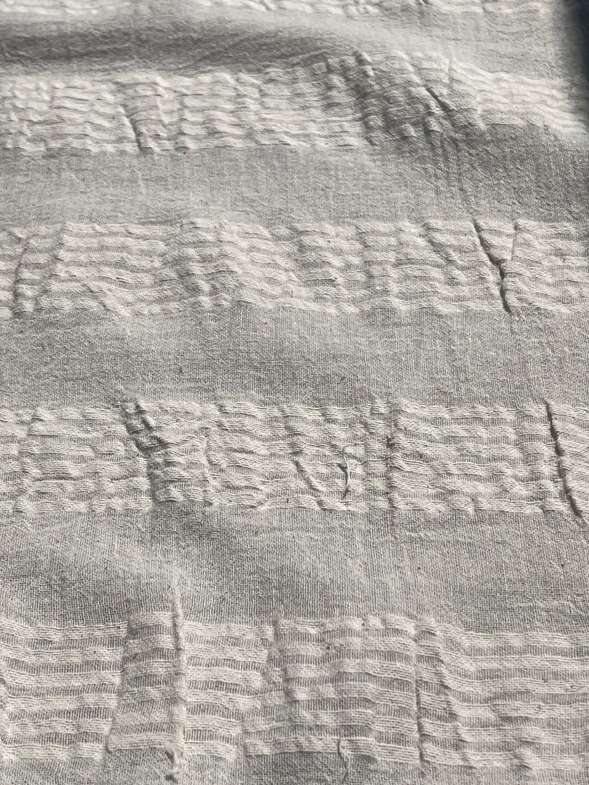 Metre Fiyatına Ağartılmamış Ekru Pamuklu Keten Kumaş, Nötr Boyanmamış İnce Çizgiler, Geniş En.