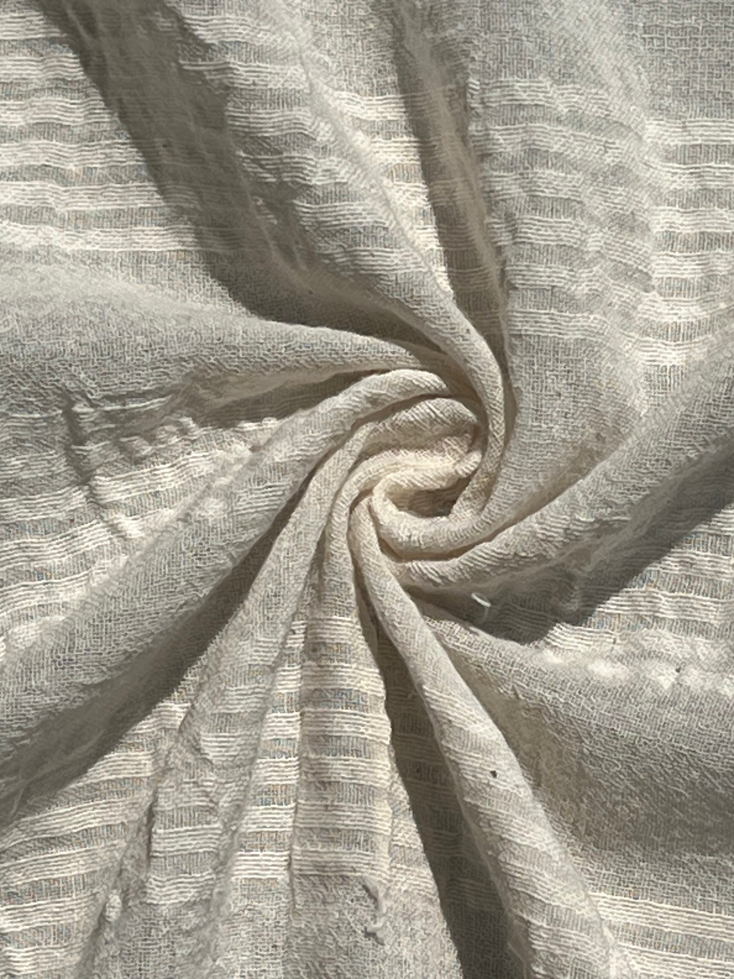 Ecru Cotton Gauze Fabric By The Meter, Neutral Undyed Pin Stripes.