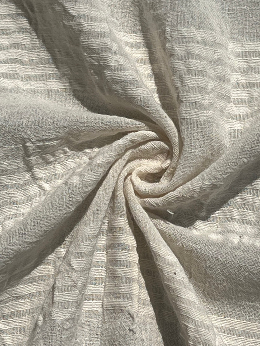 Metre Fiyatına Ağartılmamış Ekru Pamuklu Keten Kumaş, Nötr Boyanmamış İnce Çizgiler, Geniş En.