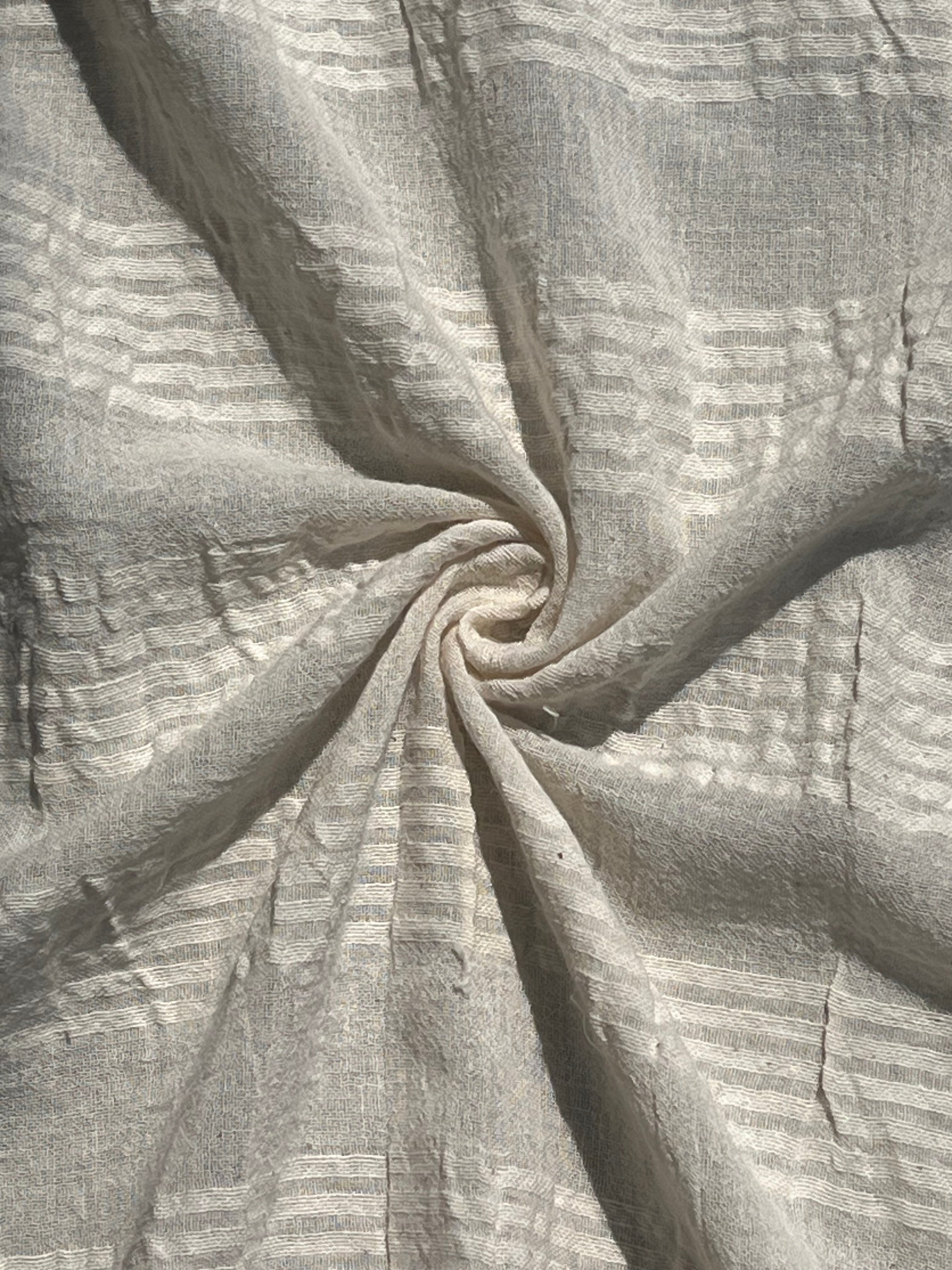 Ecru Cotton Gauze Fabric By The Meter, Neutral Undyed Pin Stripes.