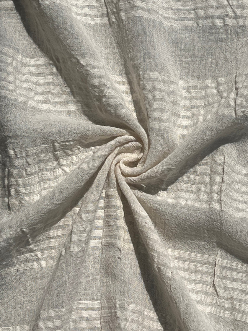 Metre Fiyatına Ağartılmamış Ekru Pamuklu Keten Kumaş, Nötr Boyanmamış İnce Çizgiler, Geniş En.