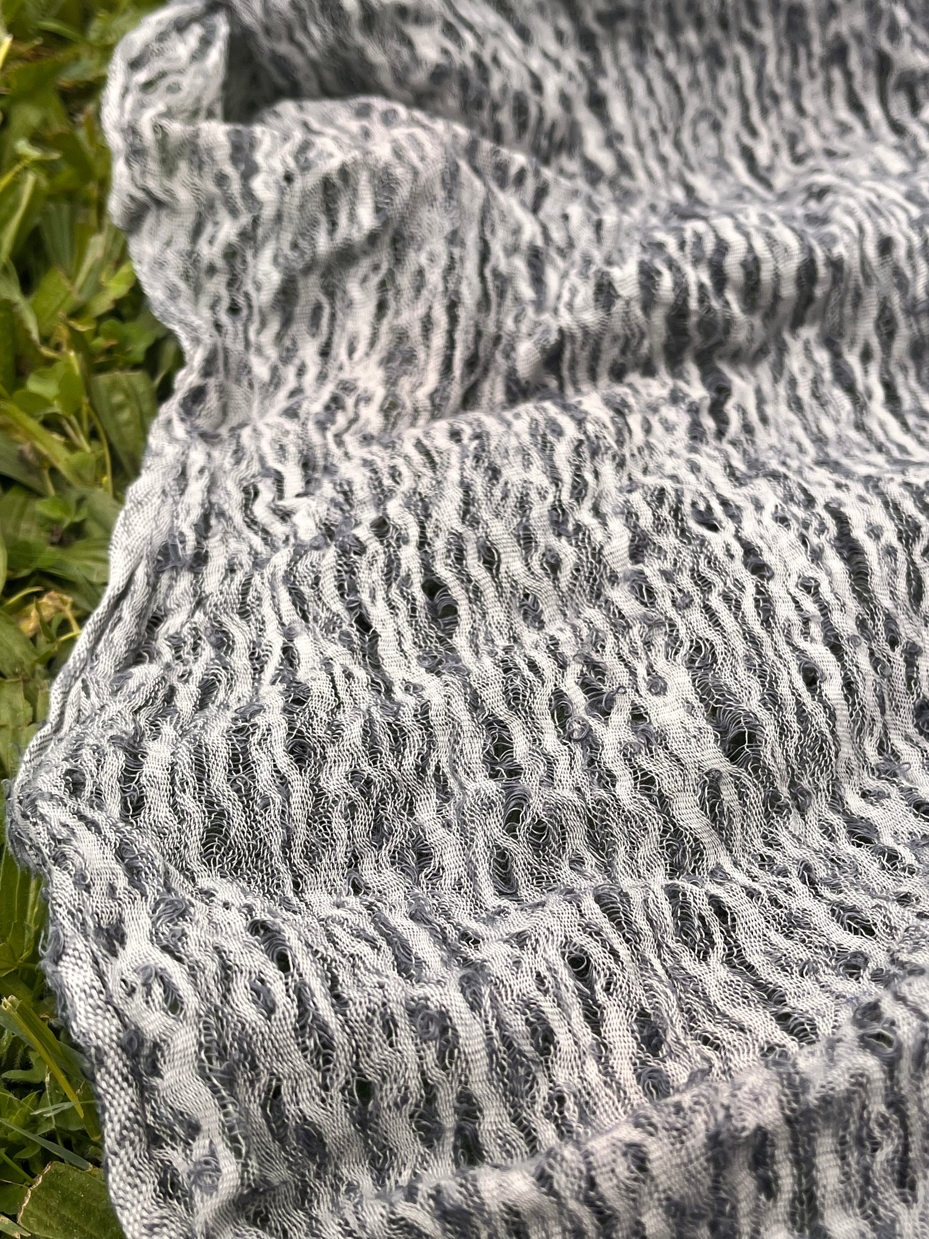 Bluish Gray Linen Fabric By The Yard Textured Handloom Semi-Sheer Natural Fabrics.