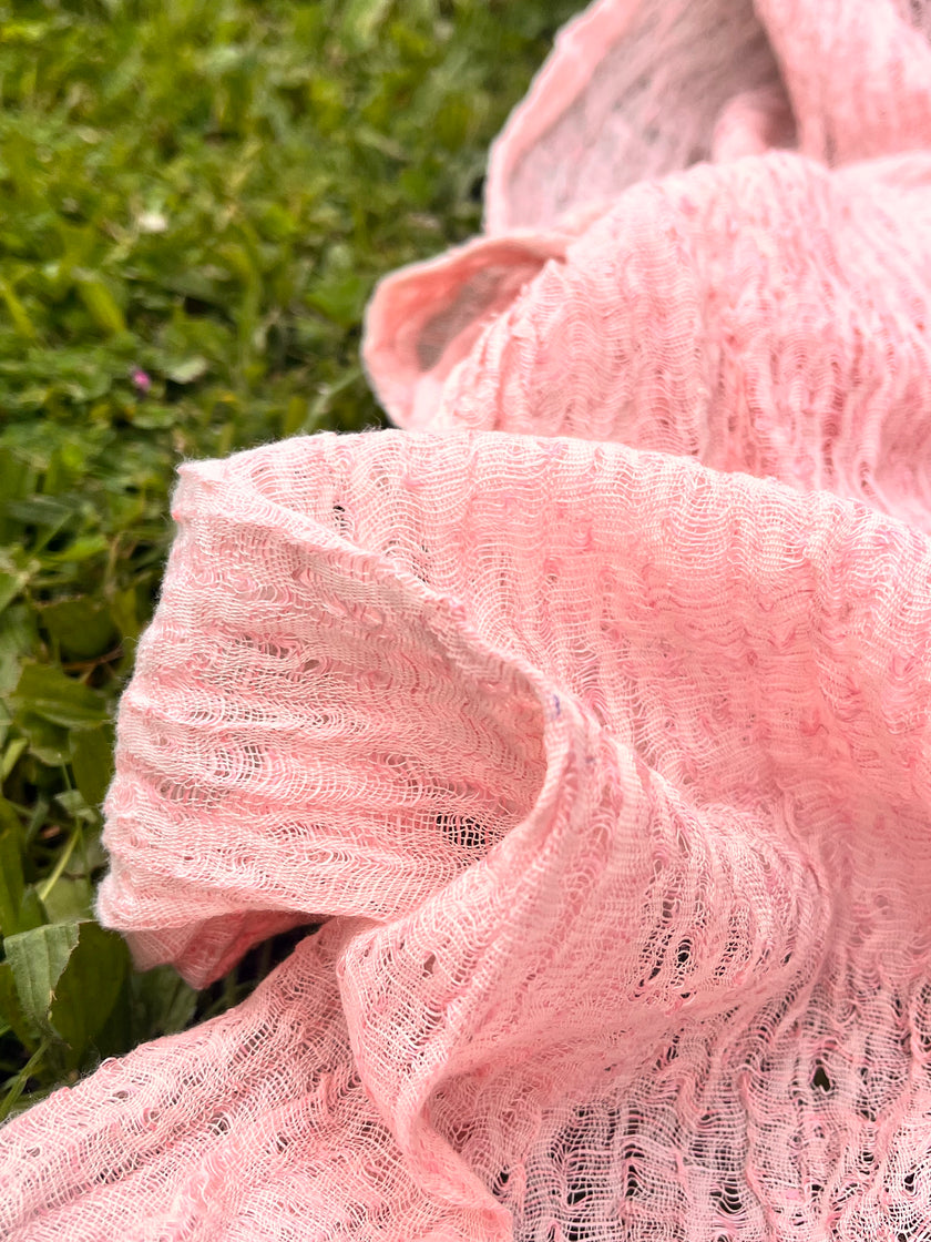 Metre Kare Şeker Pembe Keten Kumaş, Organik Pamuklu Kumaş, Dokulu El Dokuma Yarı Şeffaf Doğal Kumaşlar.