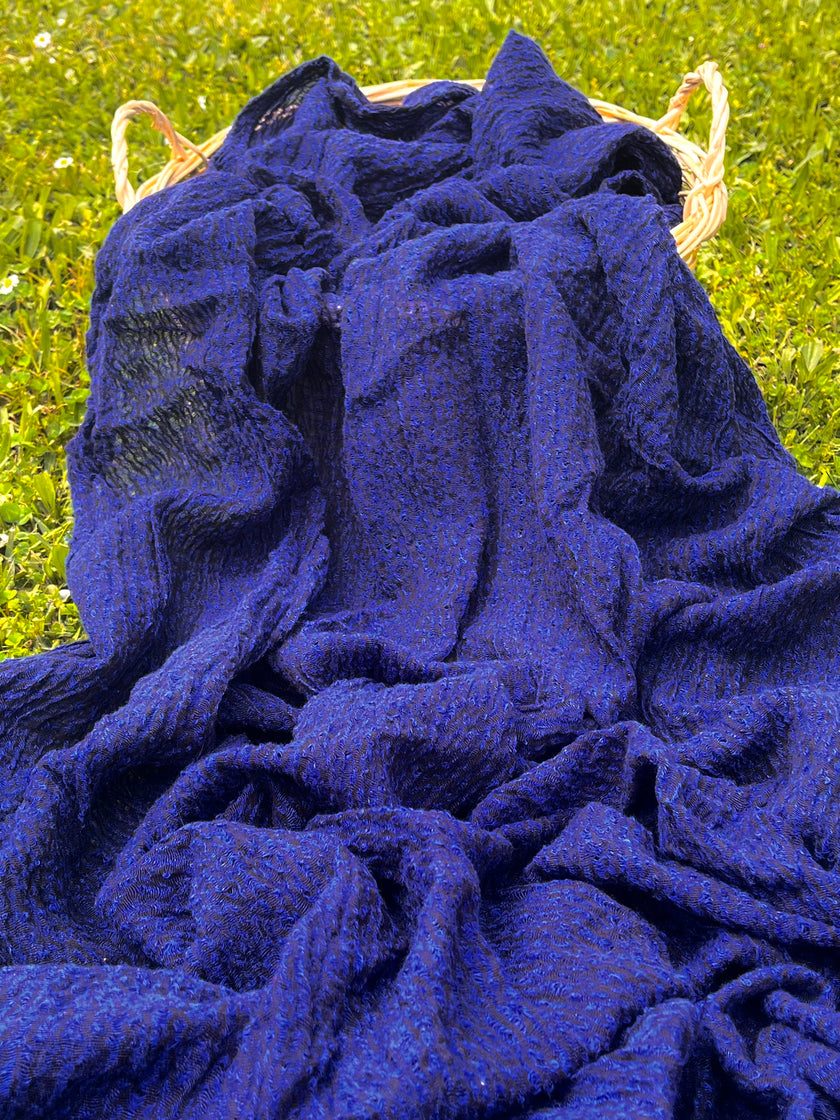 Metre Kare Indigo Mavi Keten Kumaş, Organik Pamuklu Kumaş, Dokulu El Dokuma Yarı Şeffaf Doğal Kumaşlar.