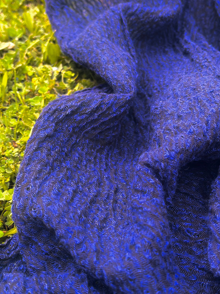 Indigo Blue  Linen Fabric By The Yard Textured Handloom Semi-Sheer Natural Fabrics.