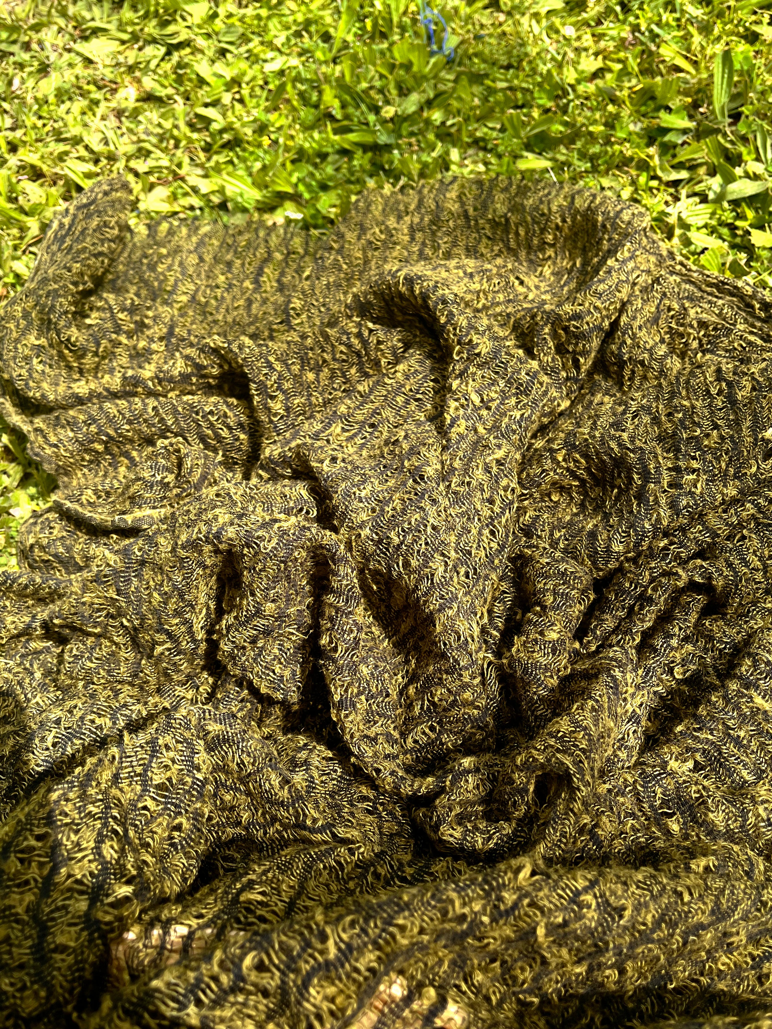 Green Linen Fabric By The Yard Textured Handloom Semi-Sheer Natural Fabrics.