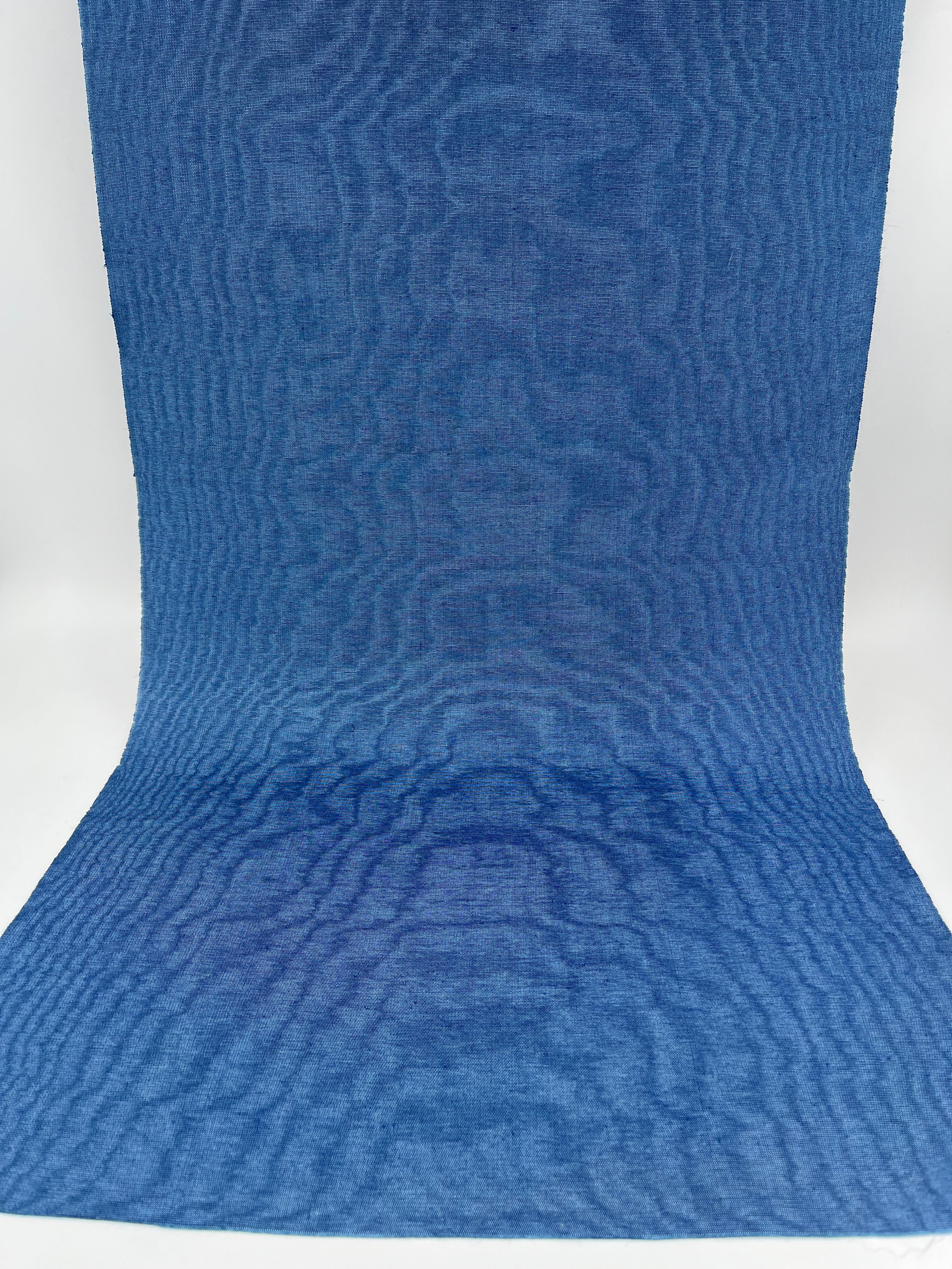 Blue Silk Fabric, Moire Silk Fabric, Silk By The Yard. Watermark Pattern.