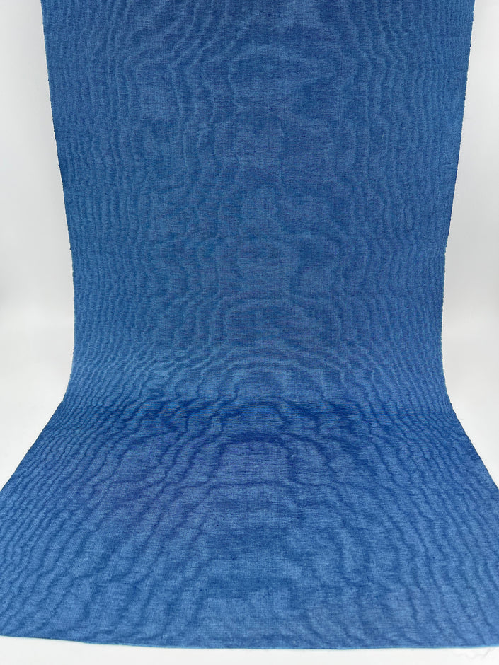Blue Silk Fabric, Moire Silk Fabric, Silk By The Yard. Watermark Pattern.