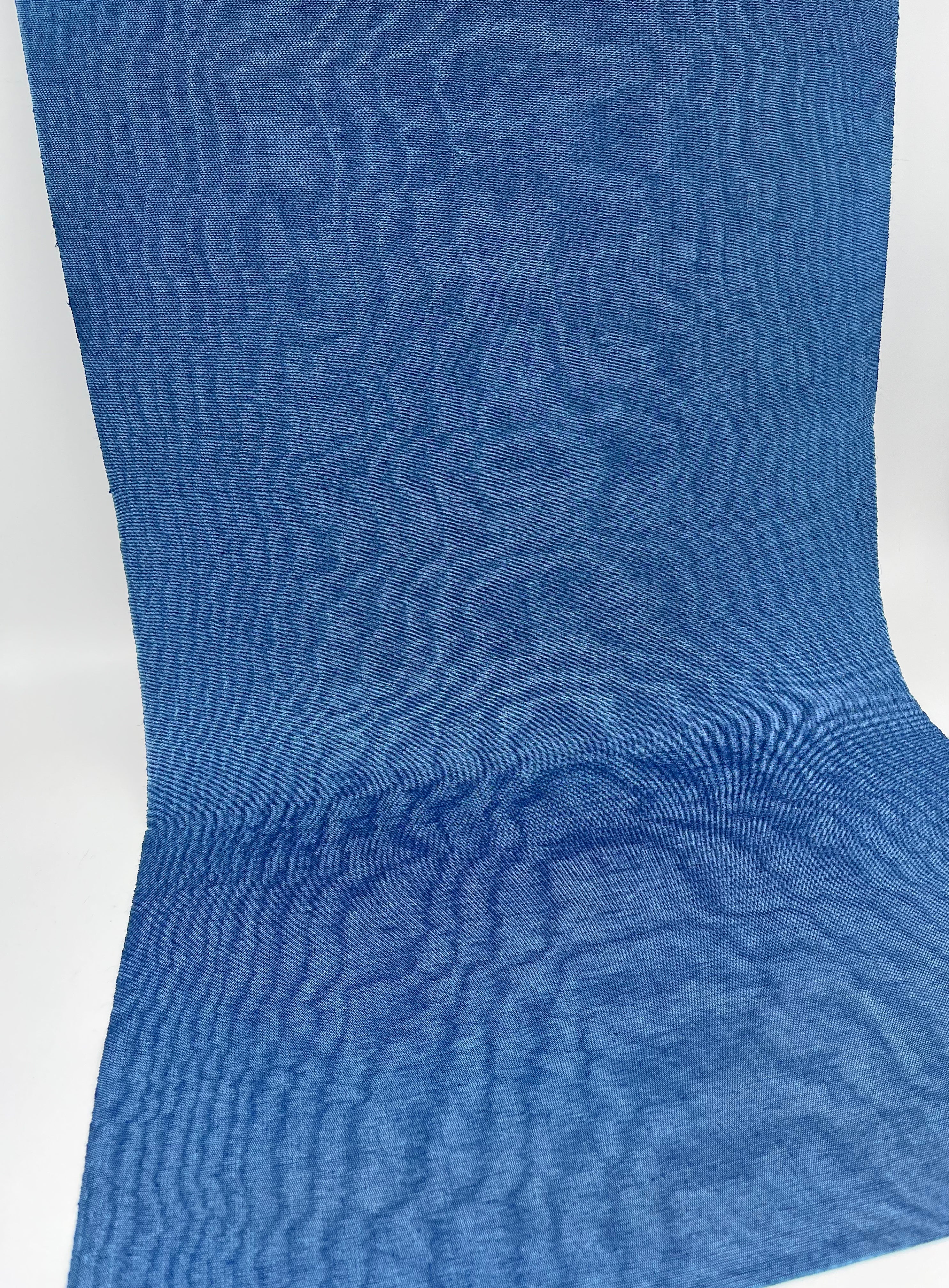 Blue Silk Fabric, Moire Silk Fabric, Silk By The Yard. Watermark Pattern.