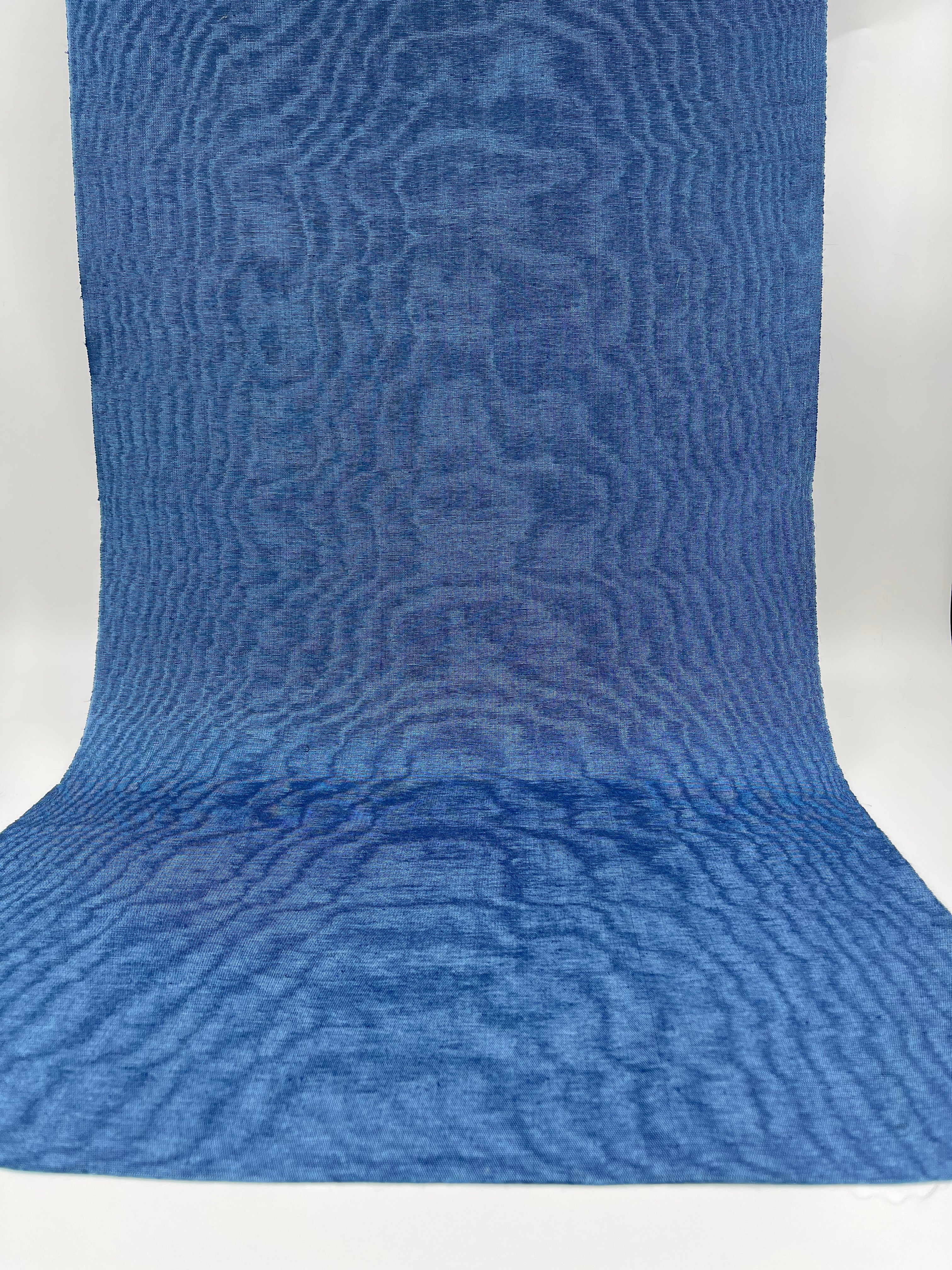 Blue Silk Fabric, Moire Silk Fabric, Silk By The Yard. Watermark Pattern.