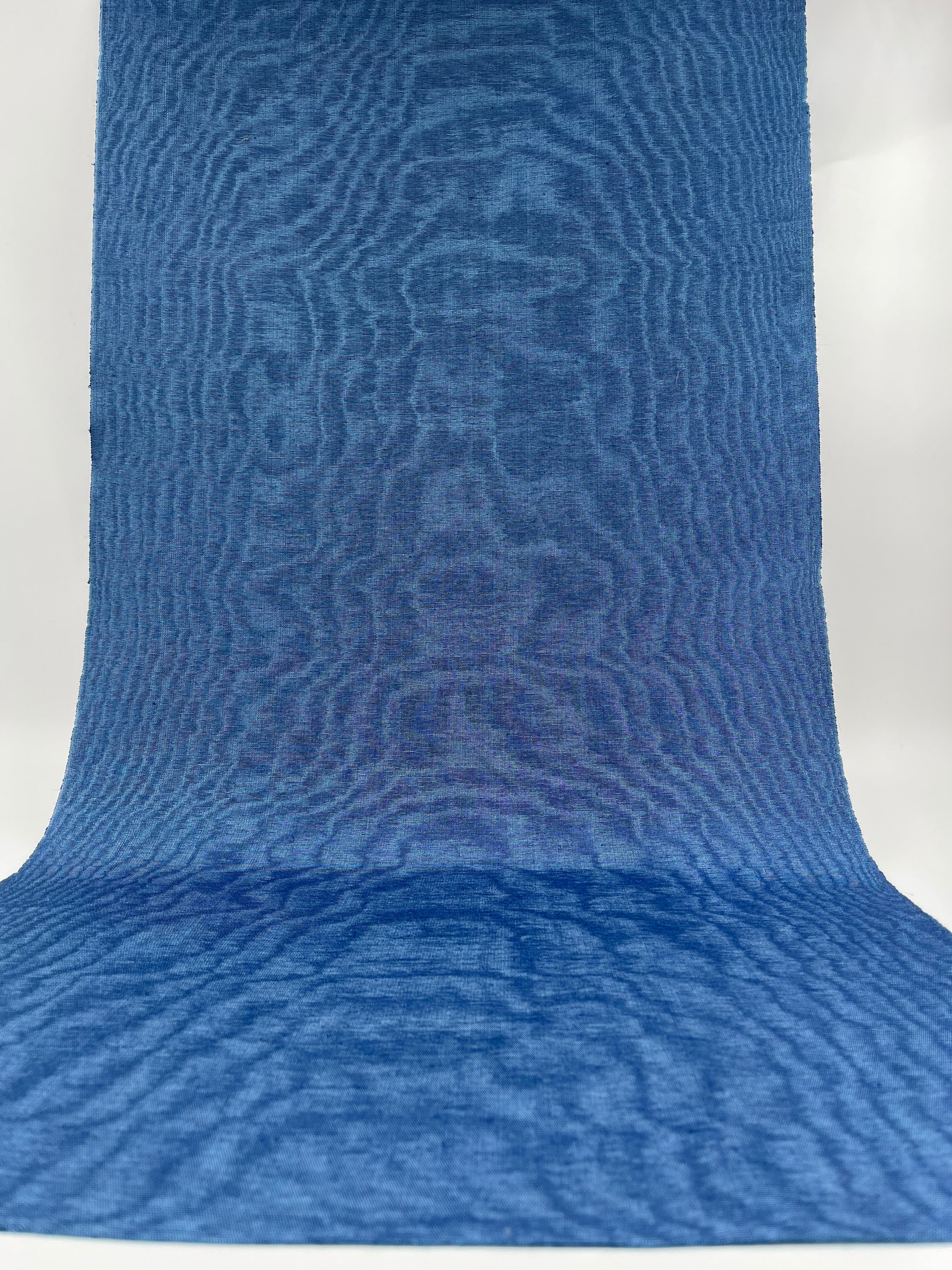 Blue Silk Fabric, Moire Silk Fabric, Silk By The Yard. Watermark Pattern.