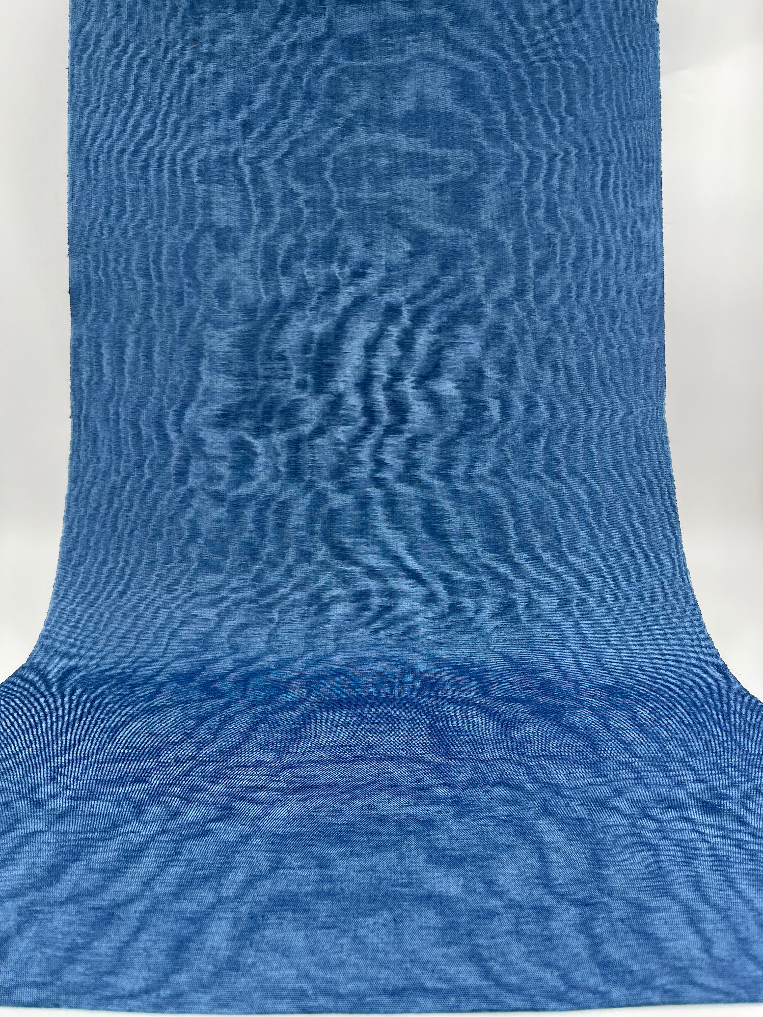 Blue Silk Fabric, Moire Silk Fabric, Silk By The Yard. Watermark Pattern.