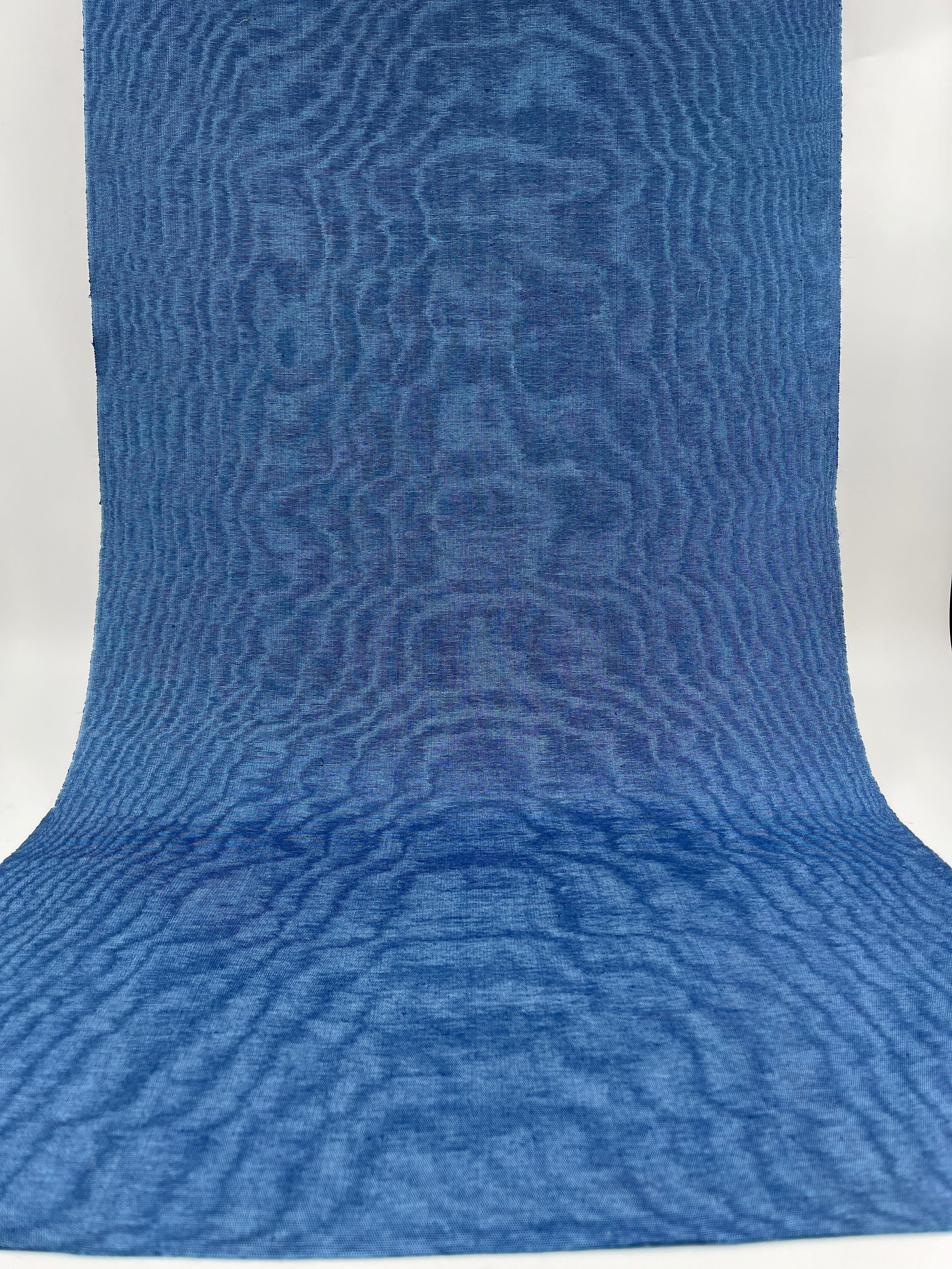 Blue Silk Fabric, Moire Silk Fabric, Silk By The Yard. Watermark Pattern.