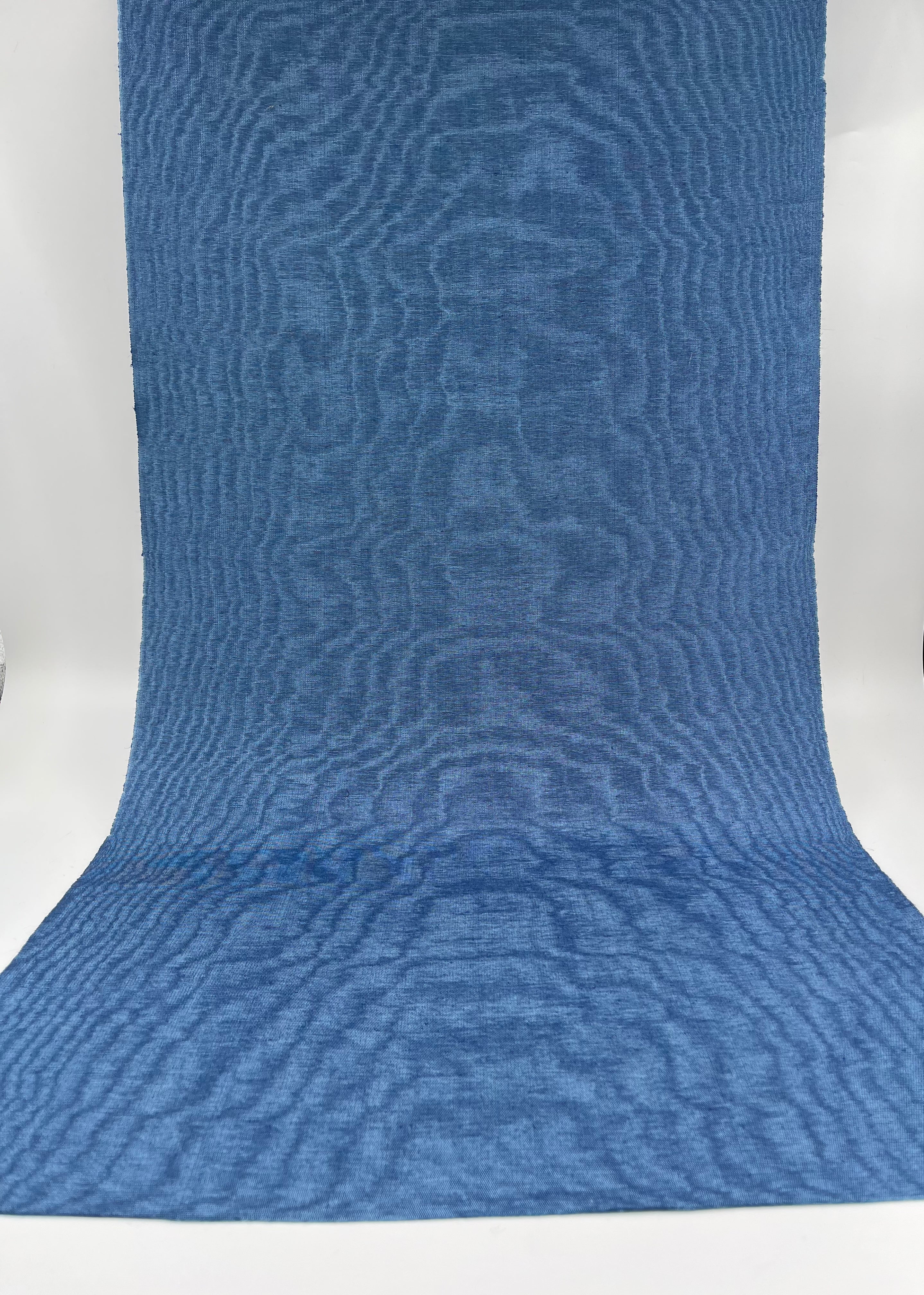 Blue Silk Fabric, Moire Silk Fabric, Silk By The Yard. Watermark Pattern.