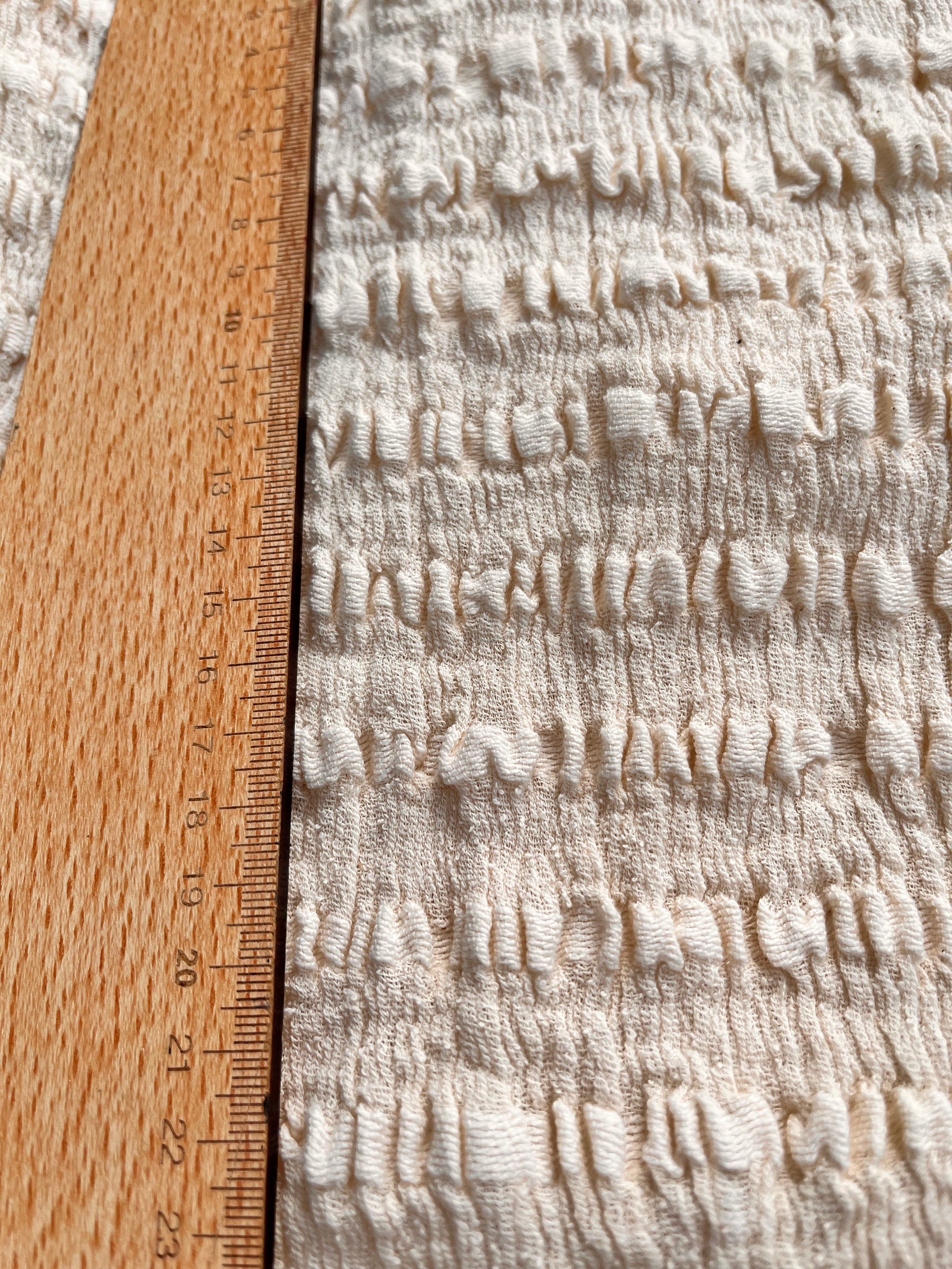 Neutral Textured Cotton Stretchy Crinkle Fabric.