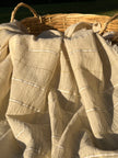 Ivory Unbleached Gauze Organic Cotton Fabric With Glitter Stripes, Silver & Gold