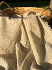 Ivory Unbleached Gauze Organic Cotton Fabric With Glitter Stripes, Silver & Gold