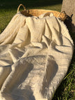 Ivory Unbleached Gauze Organic Cotton Fabric With Glitter Stripes, Silver & Gold