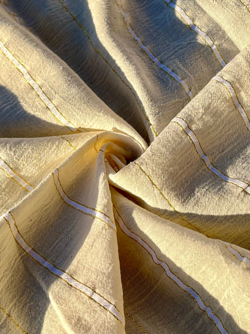 Metre ile Fildişi Ağartılmamış Nötr Organik Pamuklu Kumaş, Buruşuk Kumaş, Geniş En.