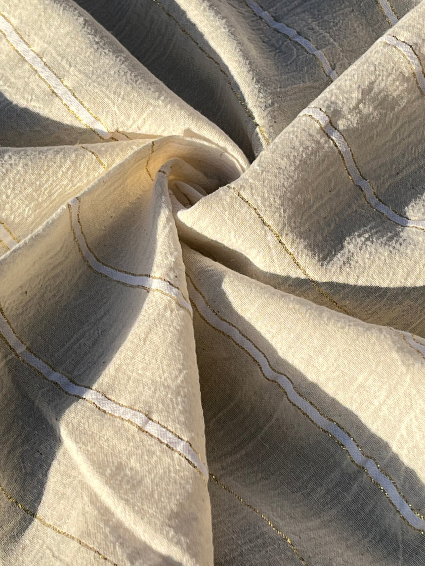 Metre ile Fildişi Ağartılmamış Nötr Organik Pamuklu Kumaş, Buruşuk Kumaş, Geniş En.