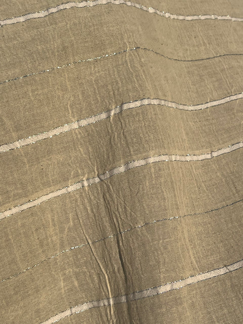 Ivory Unbleached Gauze Organic Cotton Fabric With Glitter Stripes, Silver & Gold
