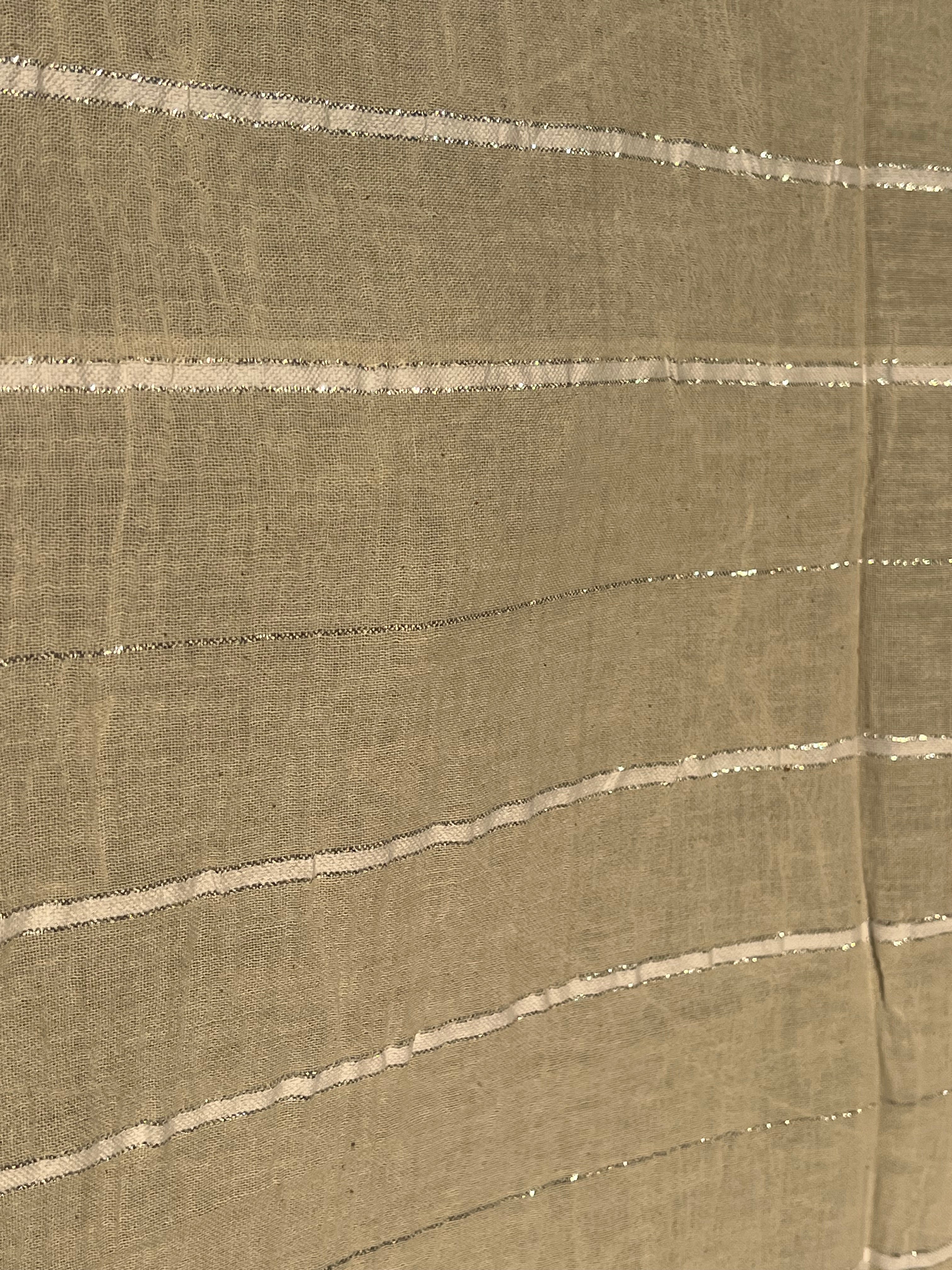 Ivory Unbleached Gauze Organic Cotton Fabric With Glitter Stripes, Silver & Gold