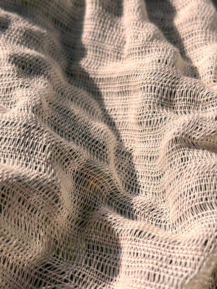Hollow Gauze Organic Cotton Fabric,Beige White Herringbone Pattern Sheer