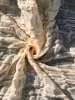 Hollow Gauze Organic Cotton Fabric,Beige White Herringbone Pattern Sheer