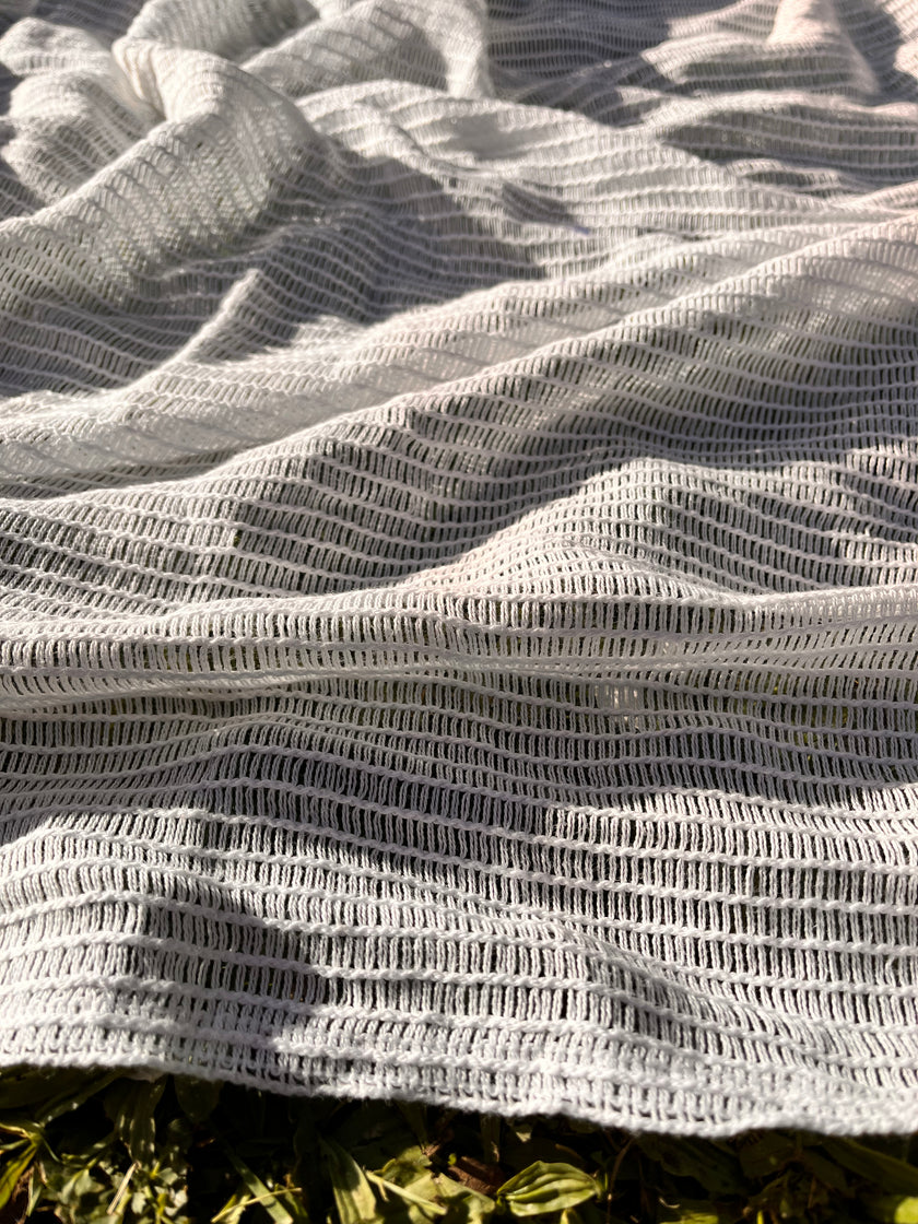Mesh Knitted Cotton Soft Organic Fabric, White.