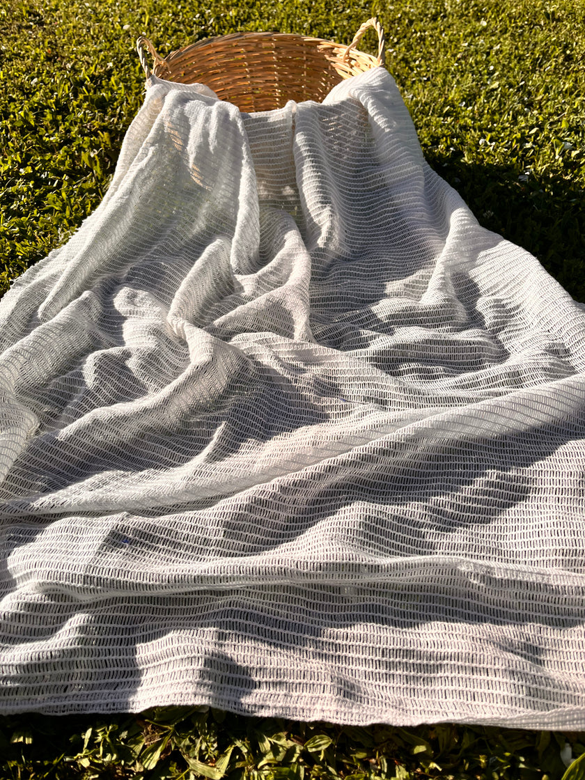 Mesh Knitted Cotton Soft Organic Fabric, White.