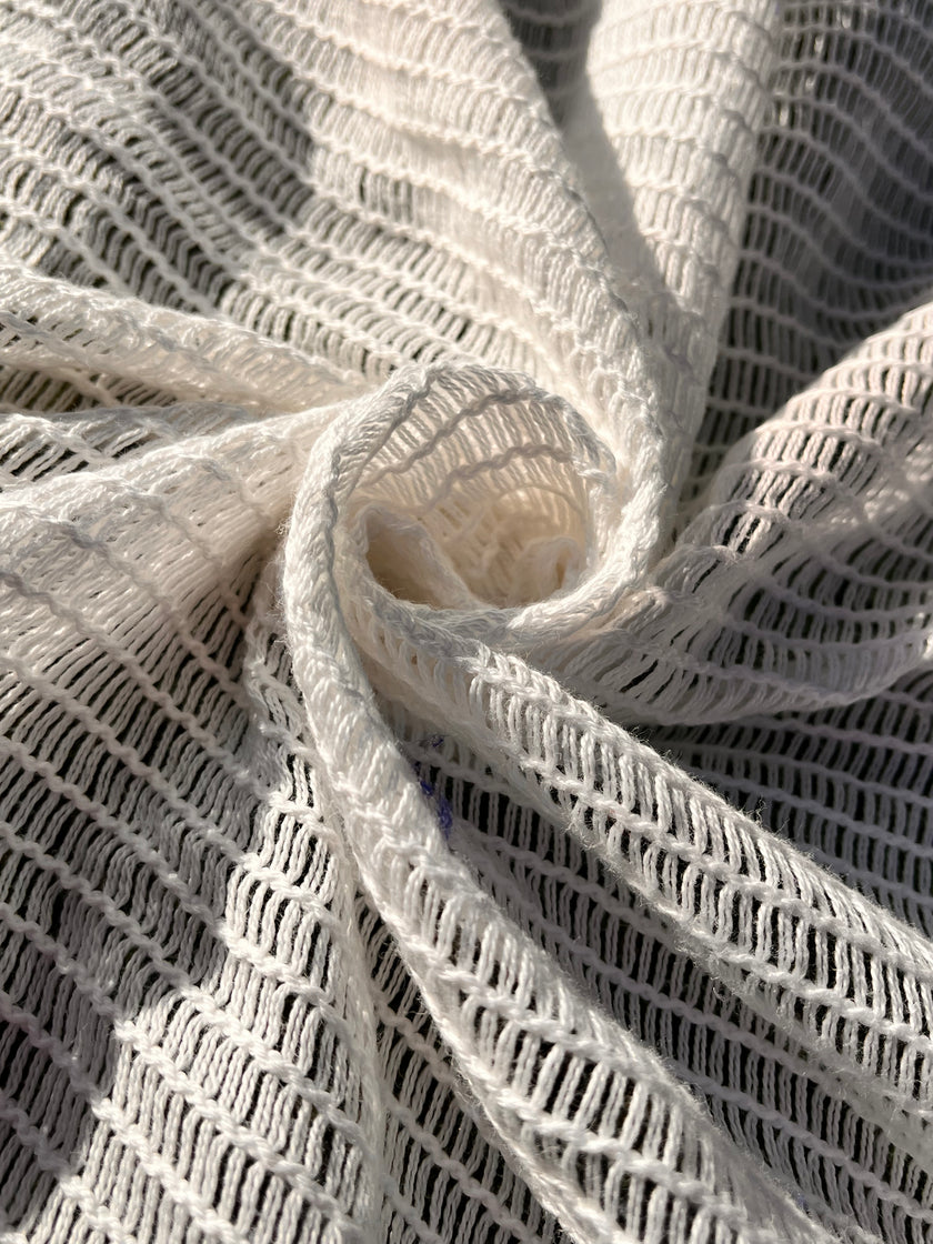Mesh Knitted Cotton Soft Organic Fabric, White.
