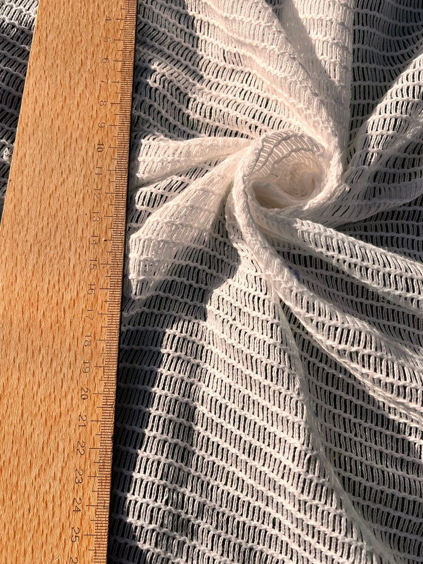 Mesh Knitted Cotton Soft Organic Fabric, White.