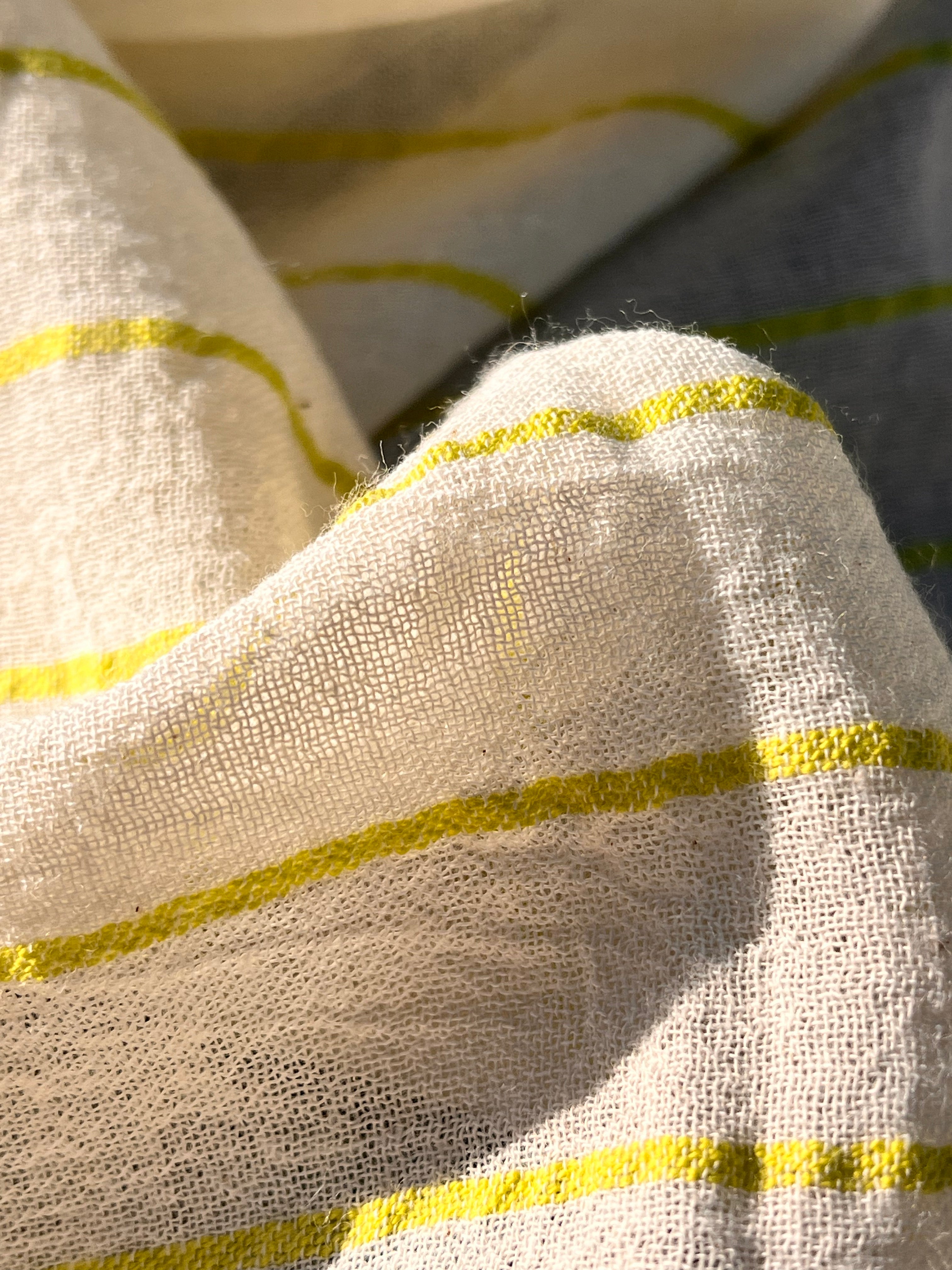 Green Striped Neutral Organic Cotton Fabric By The Meter.