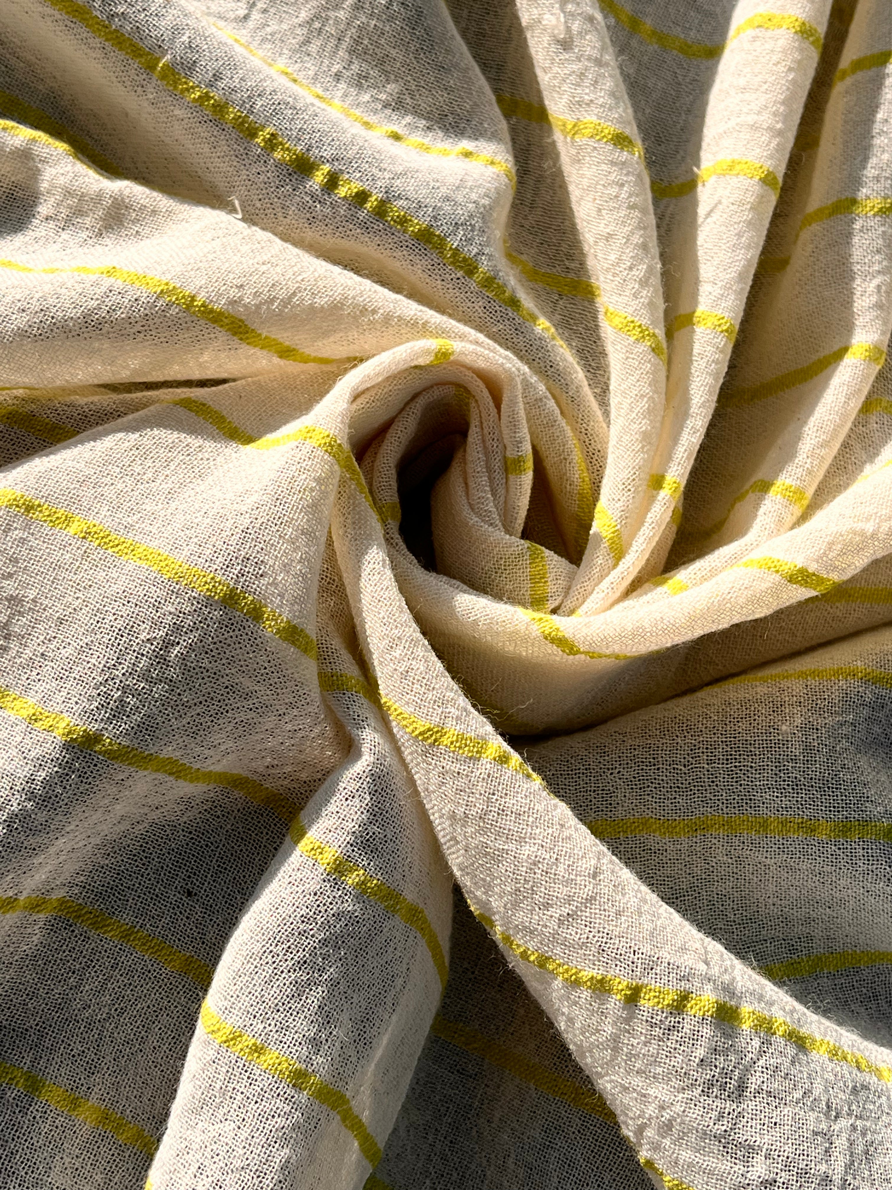 Green Striped Neutral Organic Cotton Fabric By The Meter.