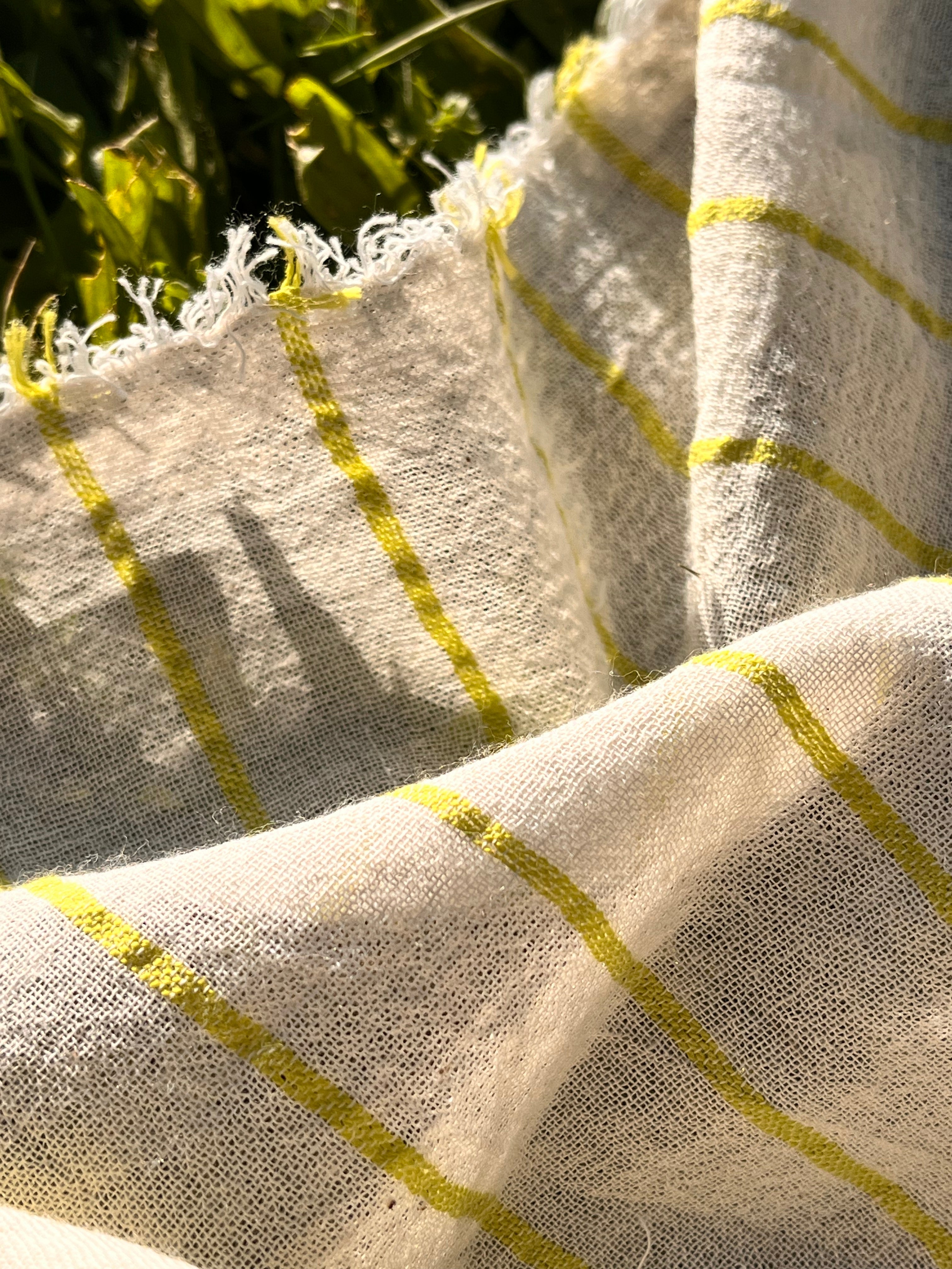 Green Striped Neutral Organic Cotton Fabric By The Meter.