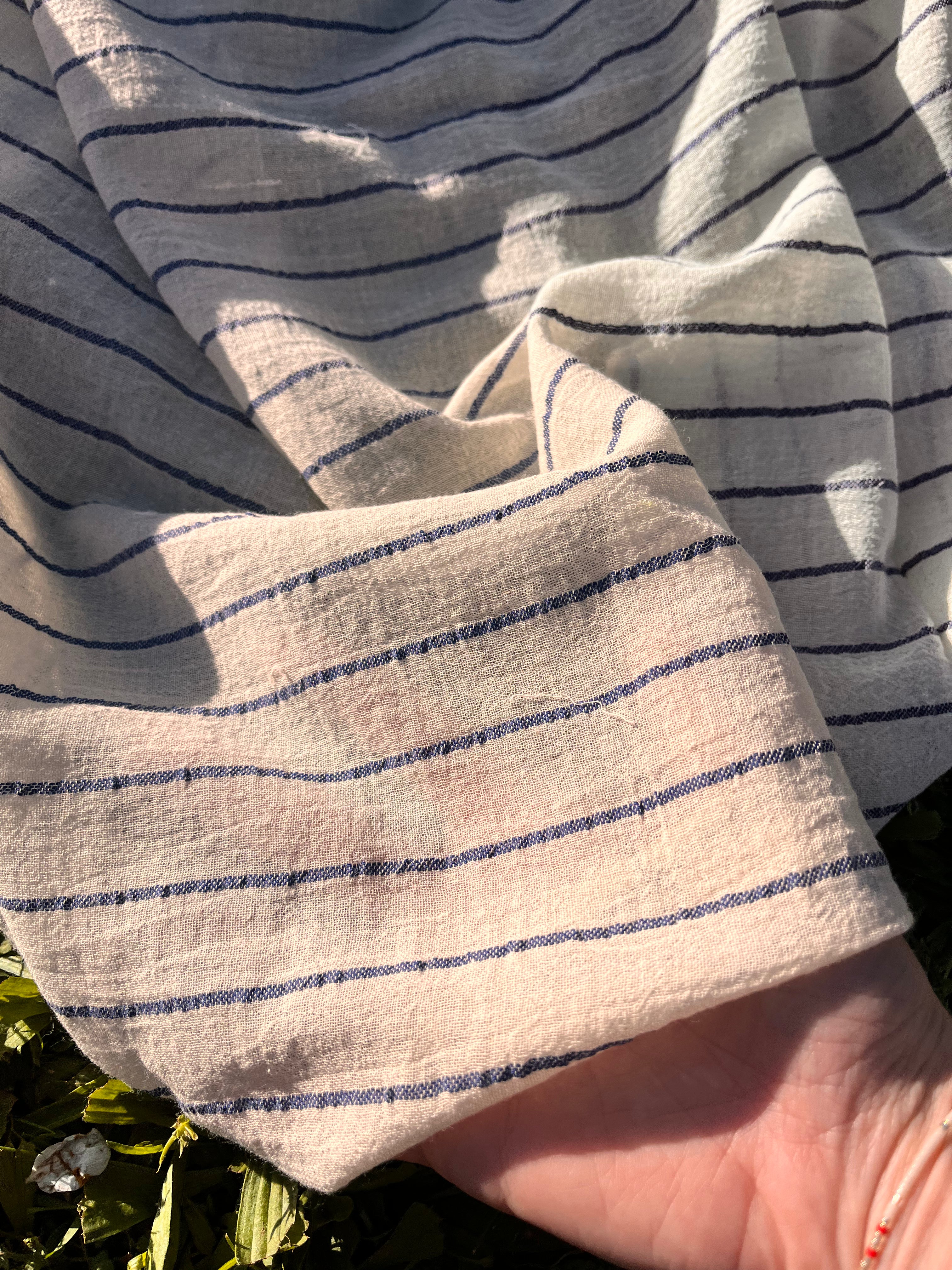 Navy - Black Striped Neutral Organic Cotton Fabric By The Meter.