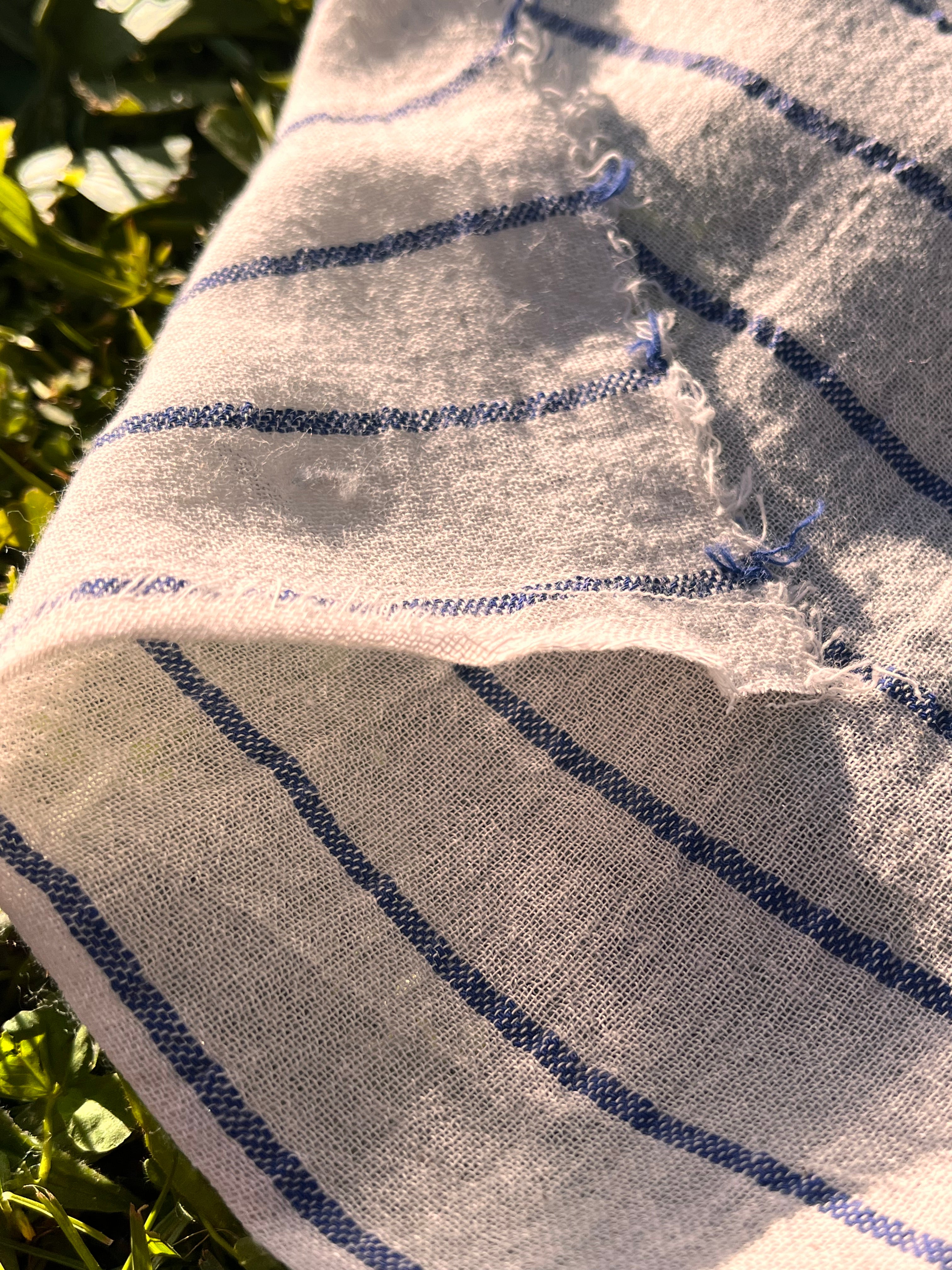 Navy - Black Striped Neutral Organic Cotton Fabric By The Meter.